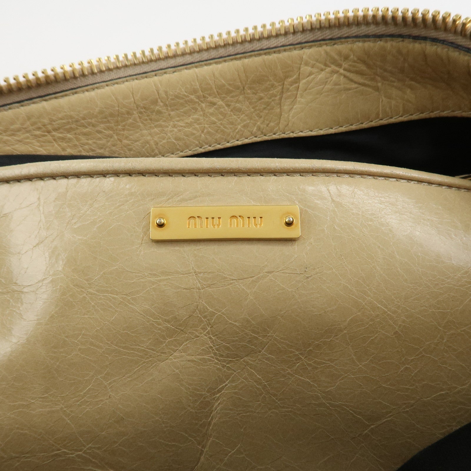 MIU MIU Logo Leather 2Way Bag Hand Bag Shoulder Bag Beige