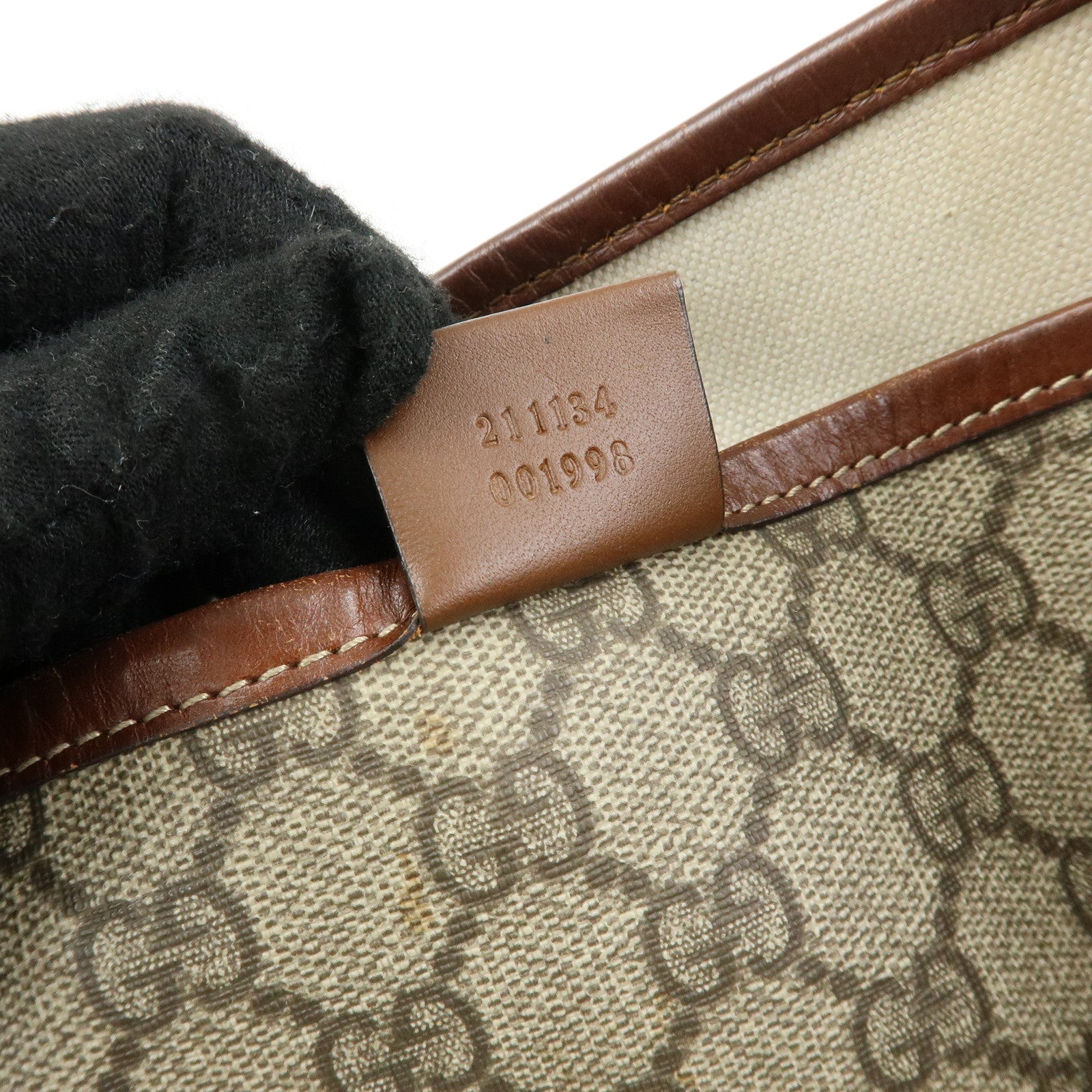GUCCI GG Supreme Sherry Leather Tote Bag Beige Brown 211134