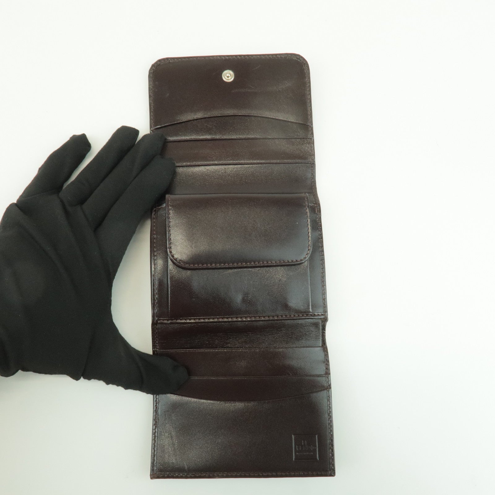 FENDI Zucca Leather Canvas Tri-fold Wallet Black Brown 30794 Used