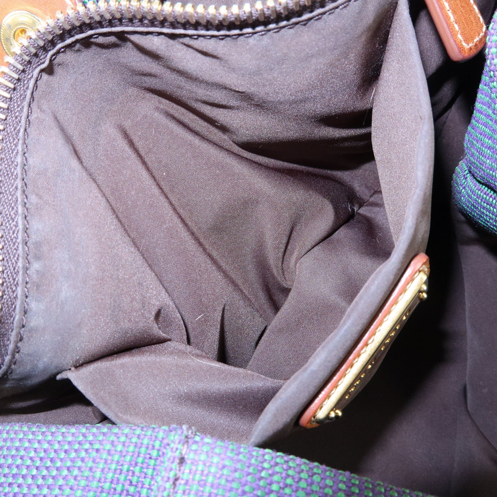 MIU MIU Logo Canvas Leather Tote Bag Shoulder Bag Blue Brown