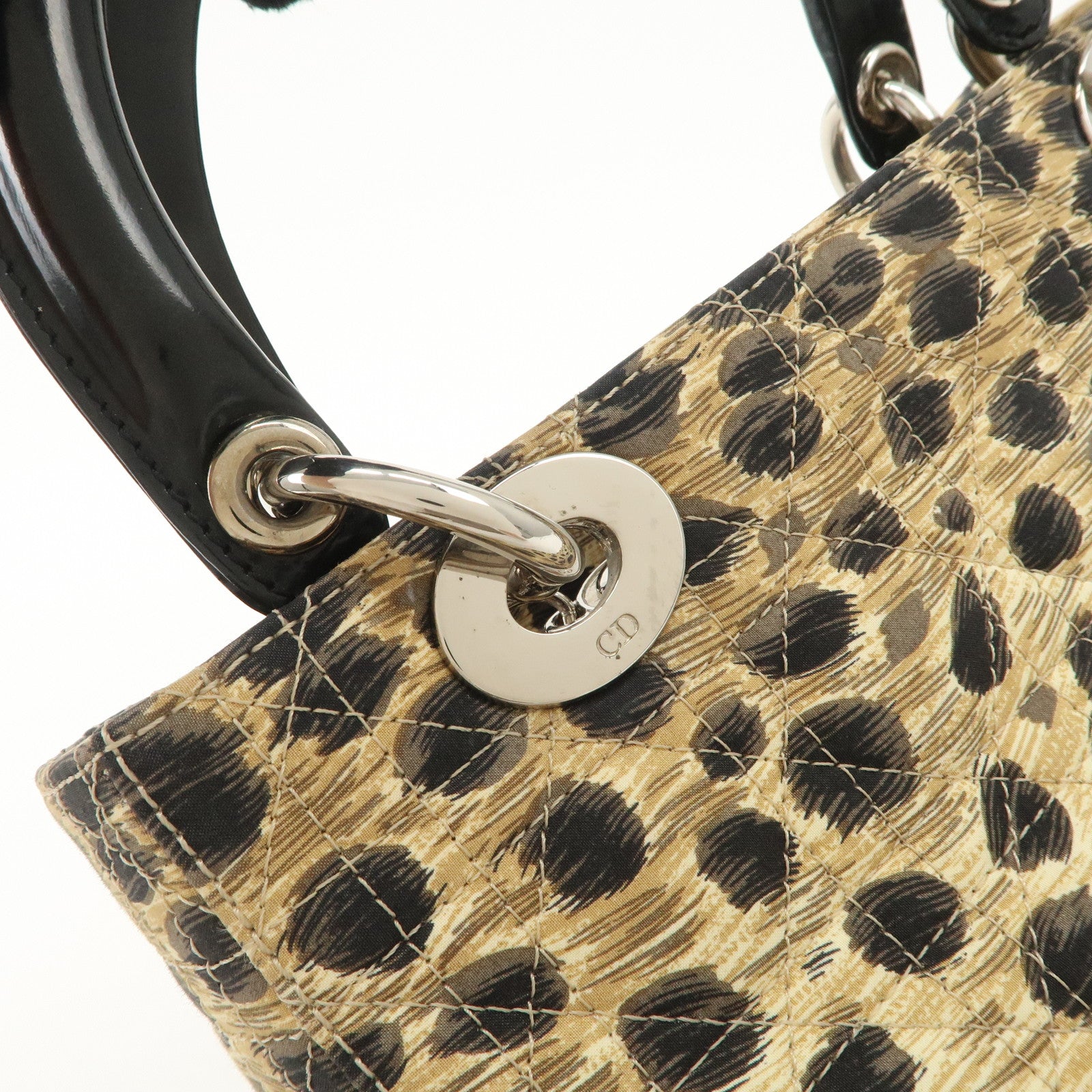 Christian Dior Lady Dior Cannage Nylon 2Way Bag Hand Bag Leopard Used