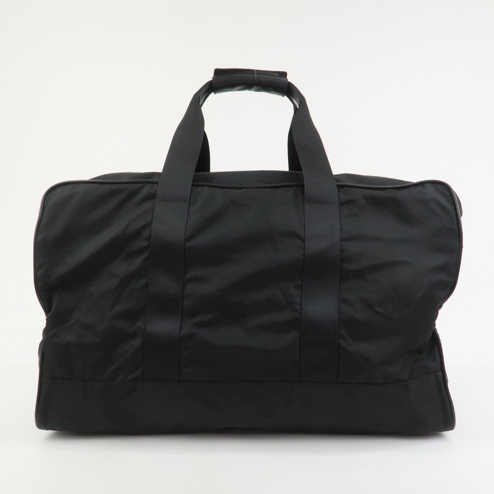 PRADA Triangle Logo Nylon Saffiano Leather Boston Bag Hand Bag