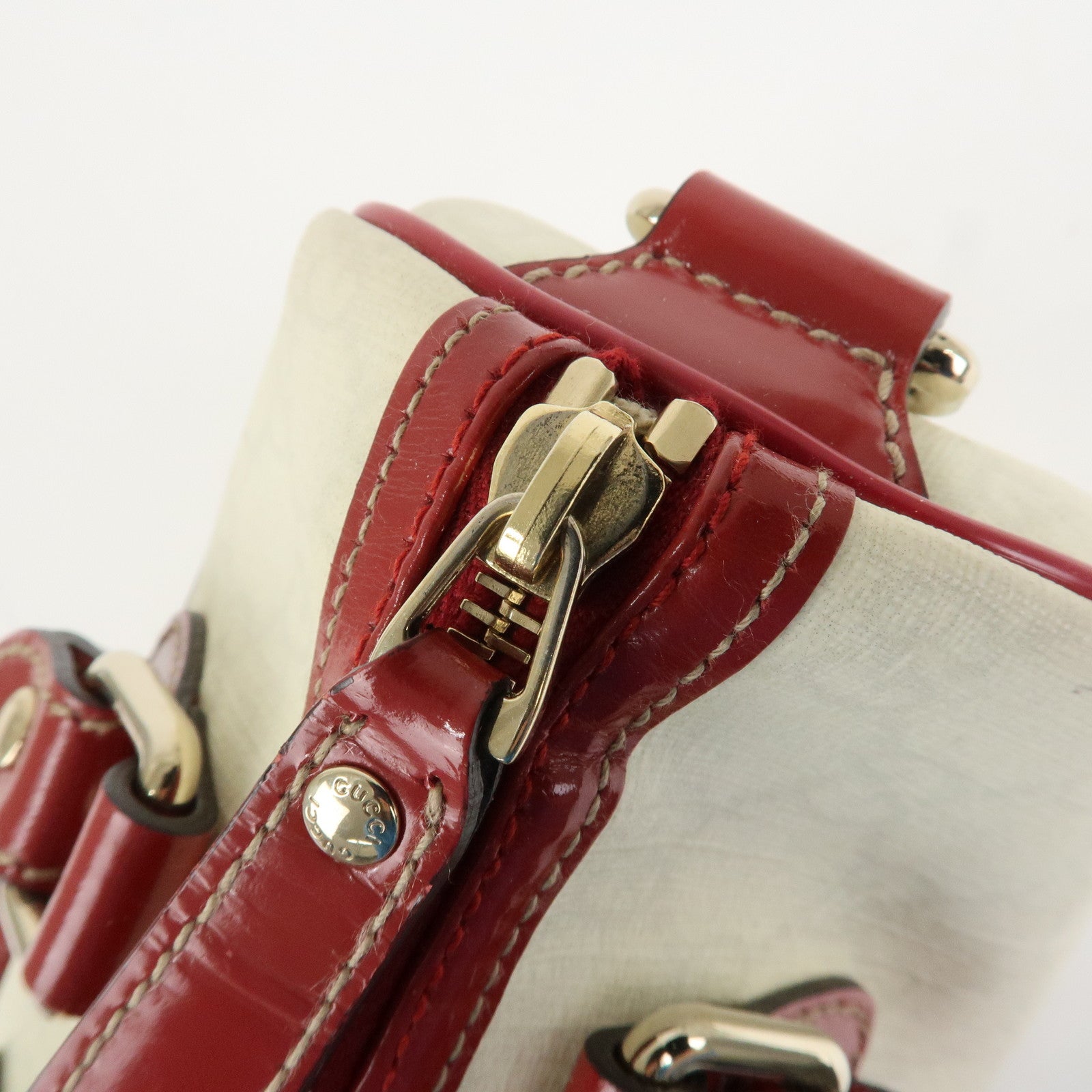 GUCCI Joyline GG Supreme Leather Mini Boston Bag White Red 190257 Used