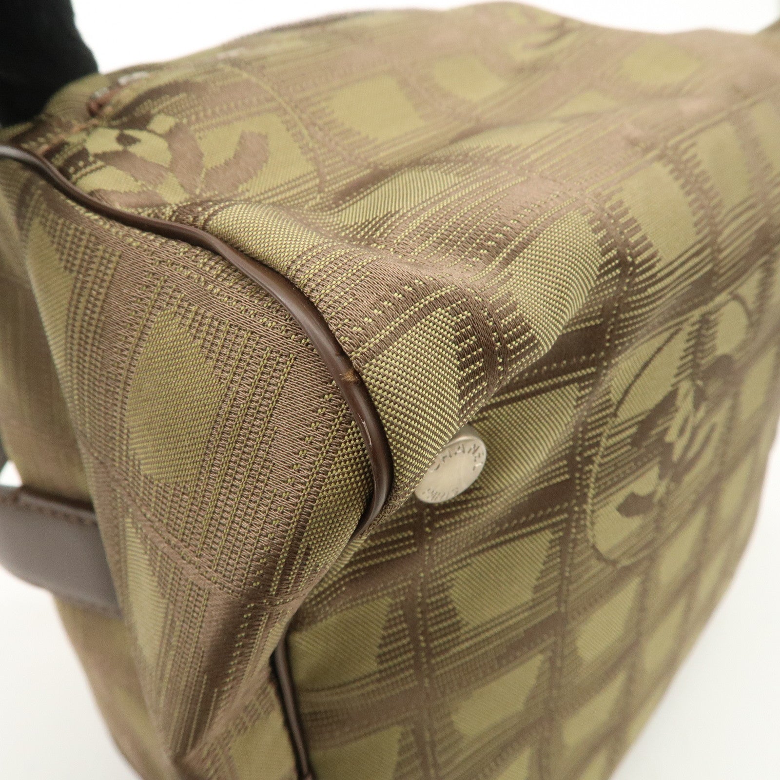 CCHANEL New Travel Line Nylon Jacquard Leather Vanity Bag Khaki A15829 Used