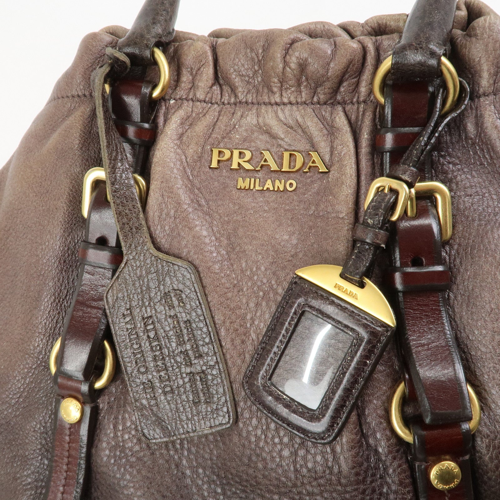 PRADA Leather 2Way Bag Hand Bag Shoulder Bag Brown