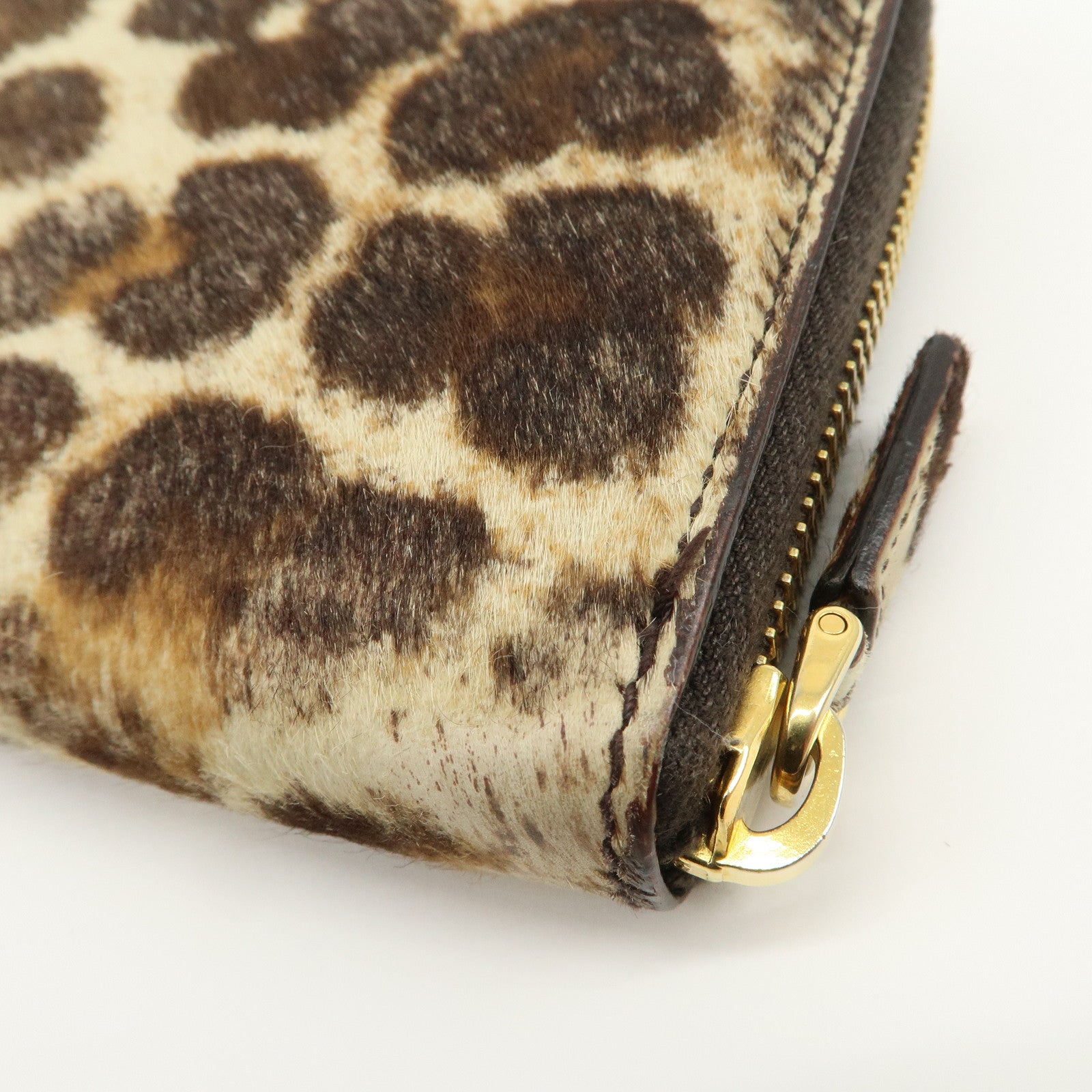 PRADA Unborn Calf Leather Round Zippy Wallet Beige Brown 1M0506