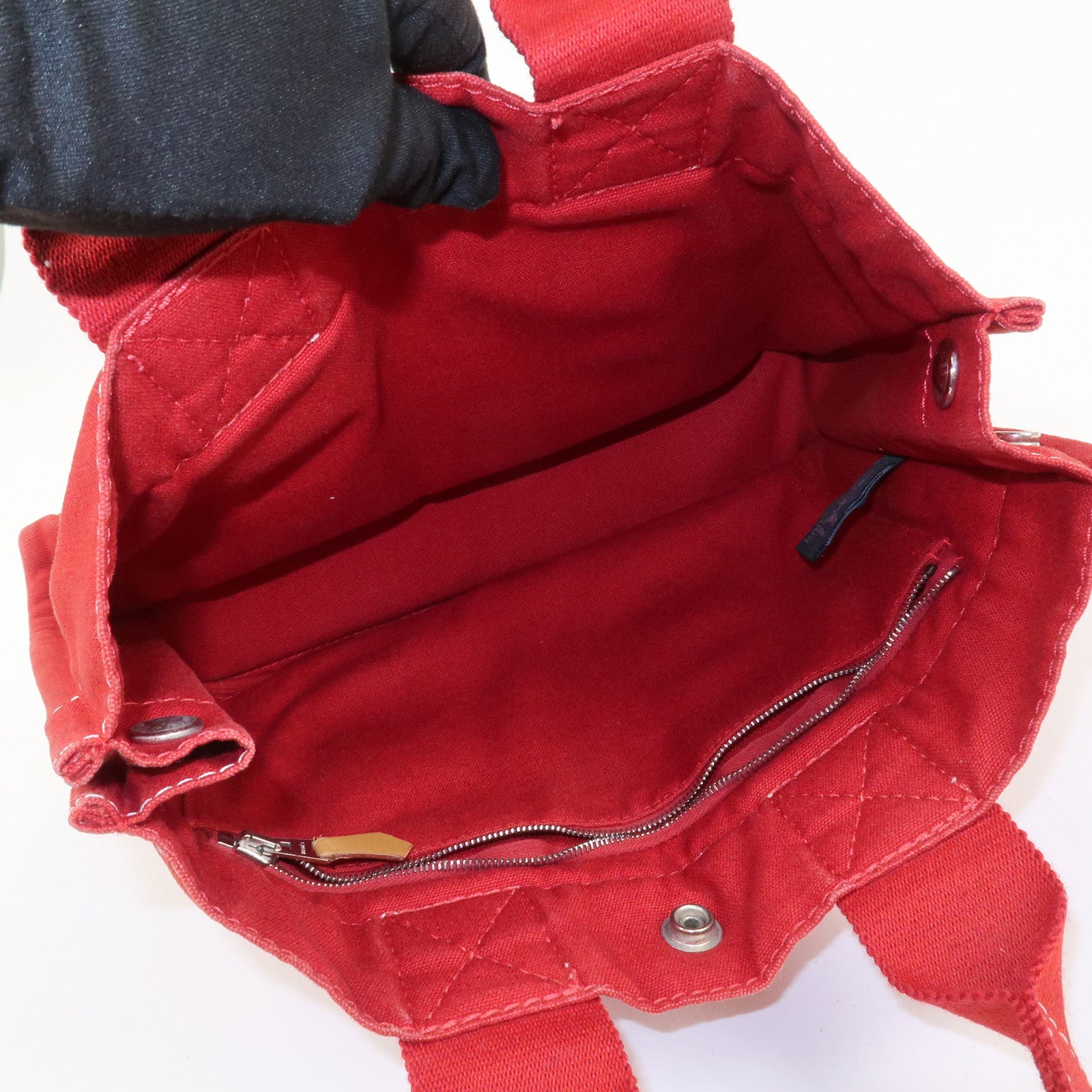 HERMES Deauville PM Canvas Tote Bag Hand Bag Red