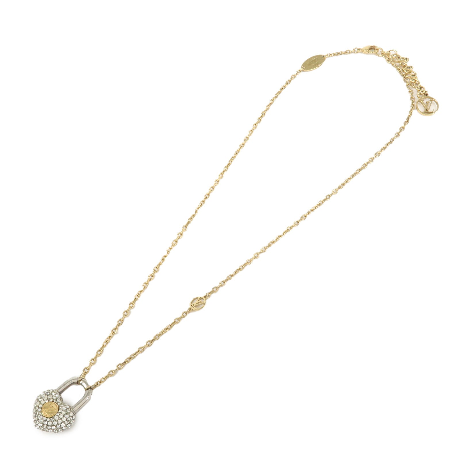 Louis Vuitton Metal Rhinestone Lockit Pendant Necklace Gold M67273