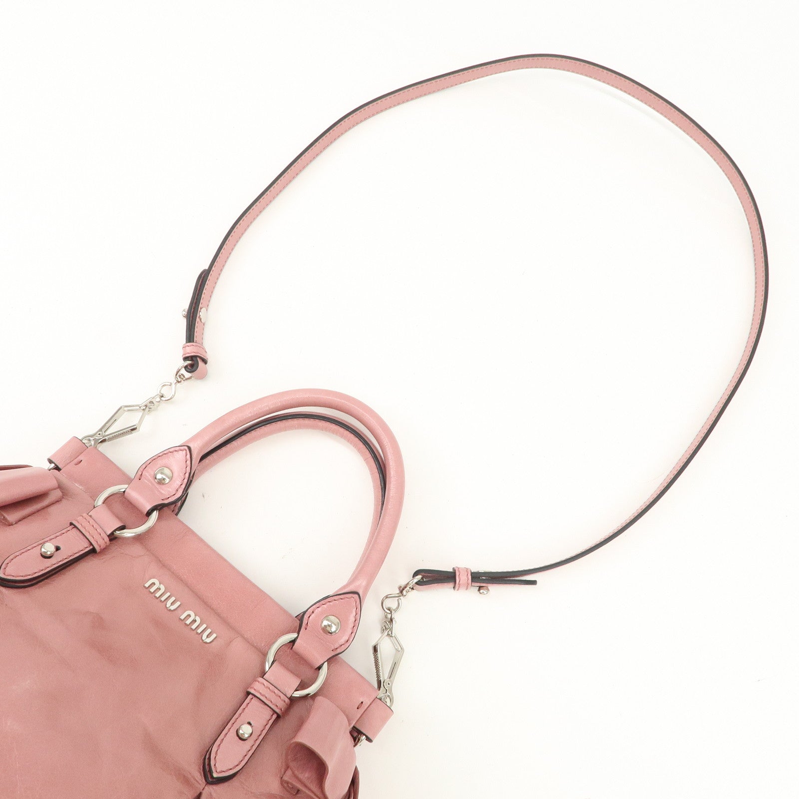 MIU MIU Vitello Lux 2Way Bag Hand Bag Shoulder Bag Pink RN0955