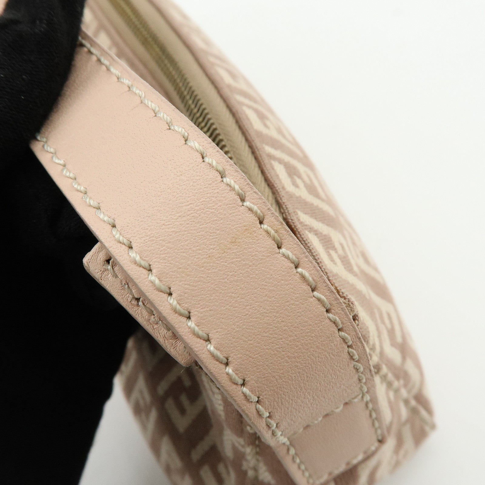 FENDI Zucchino Canvas Leather Hand Bag Pink Beige 8BR443