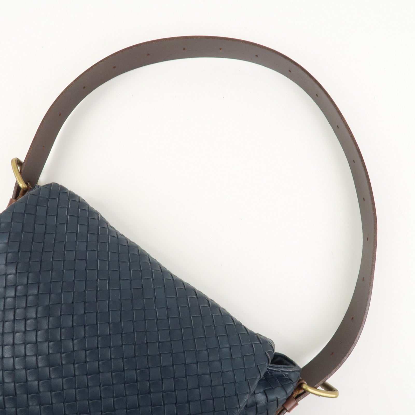 BOTTEGA VENETA Intrecciato Lamb Skin Shoulder Bag Navy 163971