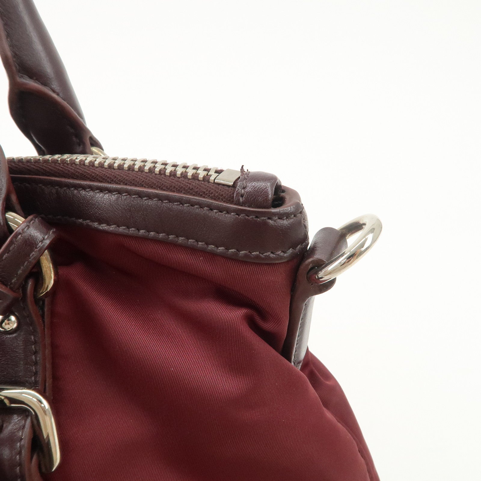 Prada Logo Tessuto Nylon Hand Bag Shoulder Bag Burgundy Red BR5116 Used