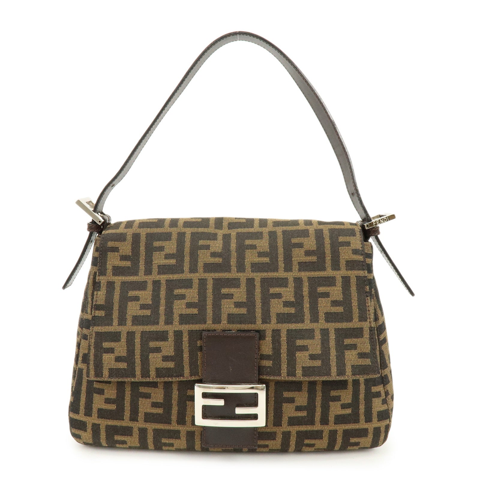 FENDI Mamma Baguette Zucca Canvas Leather Shoulder Bag Brown 26325
