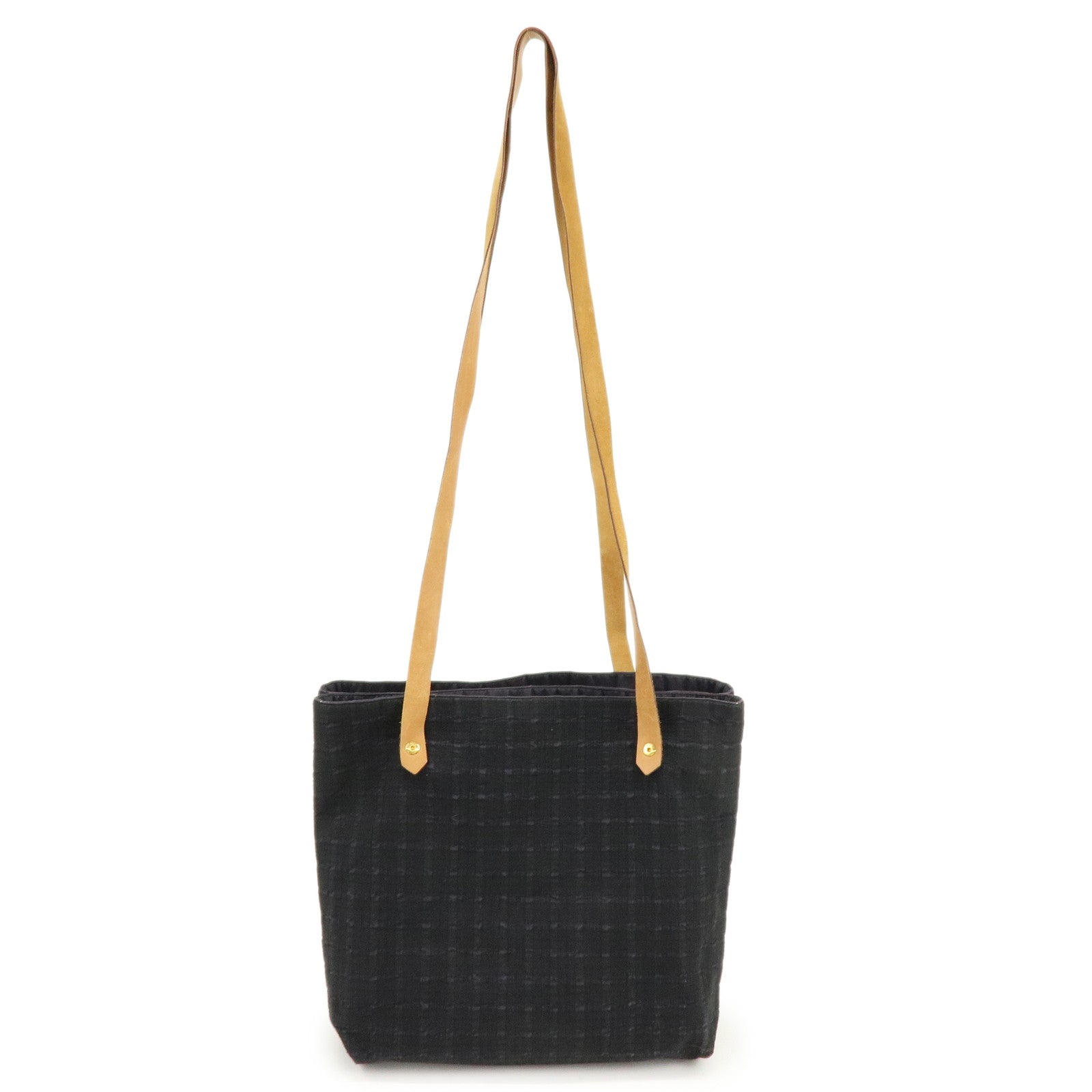 HERMES Amedaba Cabas de Poche Cotton Canvas Leather Tote Bag Navy