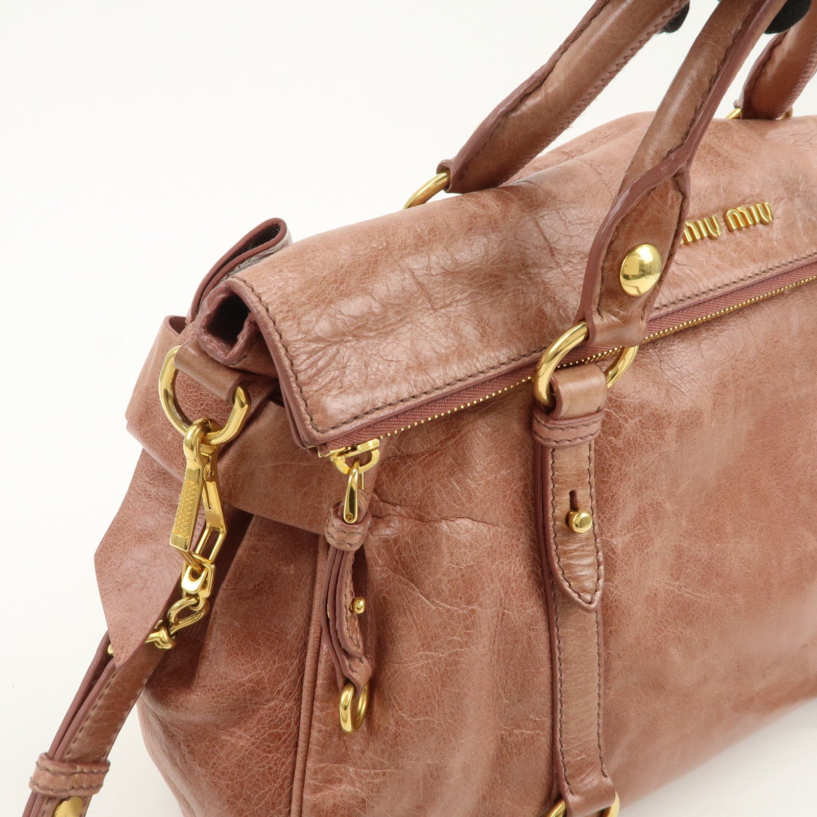 MIU MIU Logo Leather Ribbon 2Way Bag Shouler Bag Hand Bag RT0365