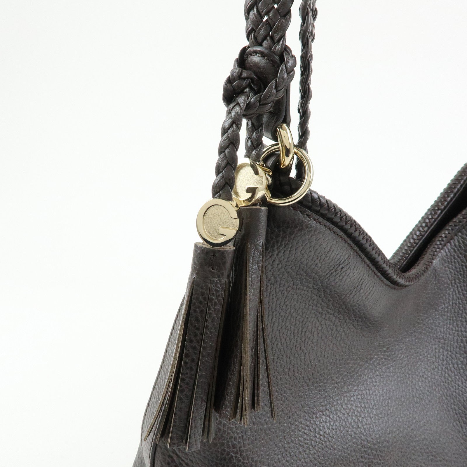 GUCCI Leather Tassel Shoulder Bag Hand Bag Dark Brown 336659