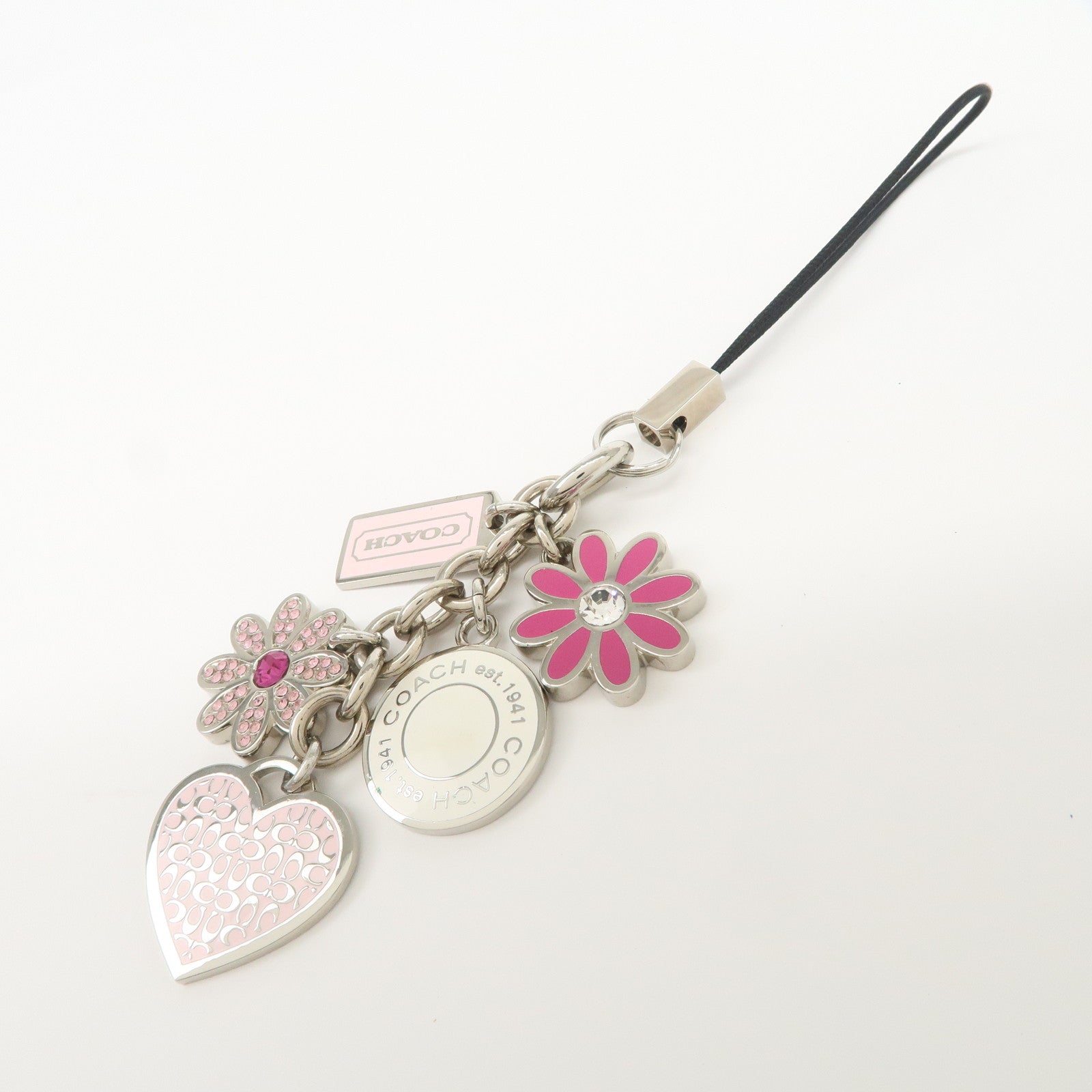 COACH Set Of 3 Bag Charm Key Charm Metal Red Pink Heart Flower