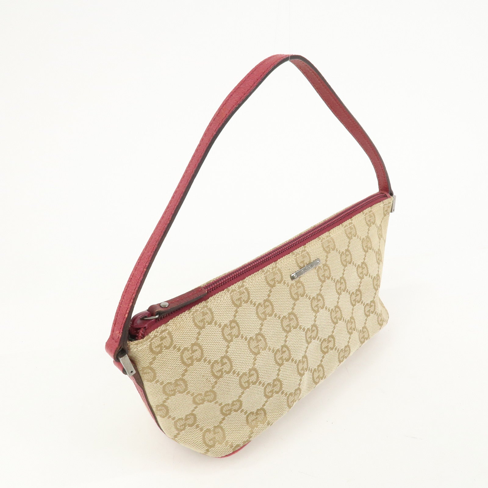 GUCCI Boat Bag GG Monogram Canvas Hand Bag Beige Bordeaux 07198