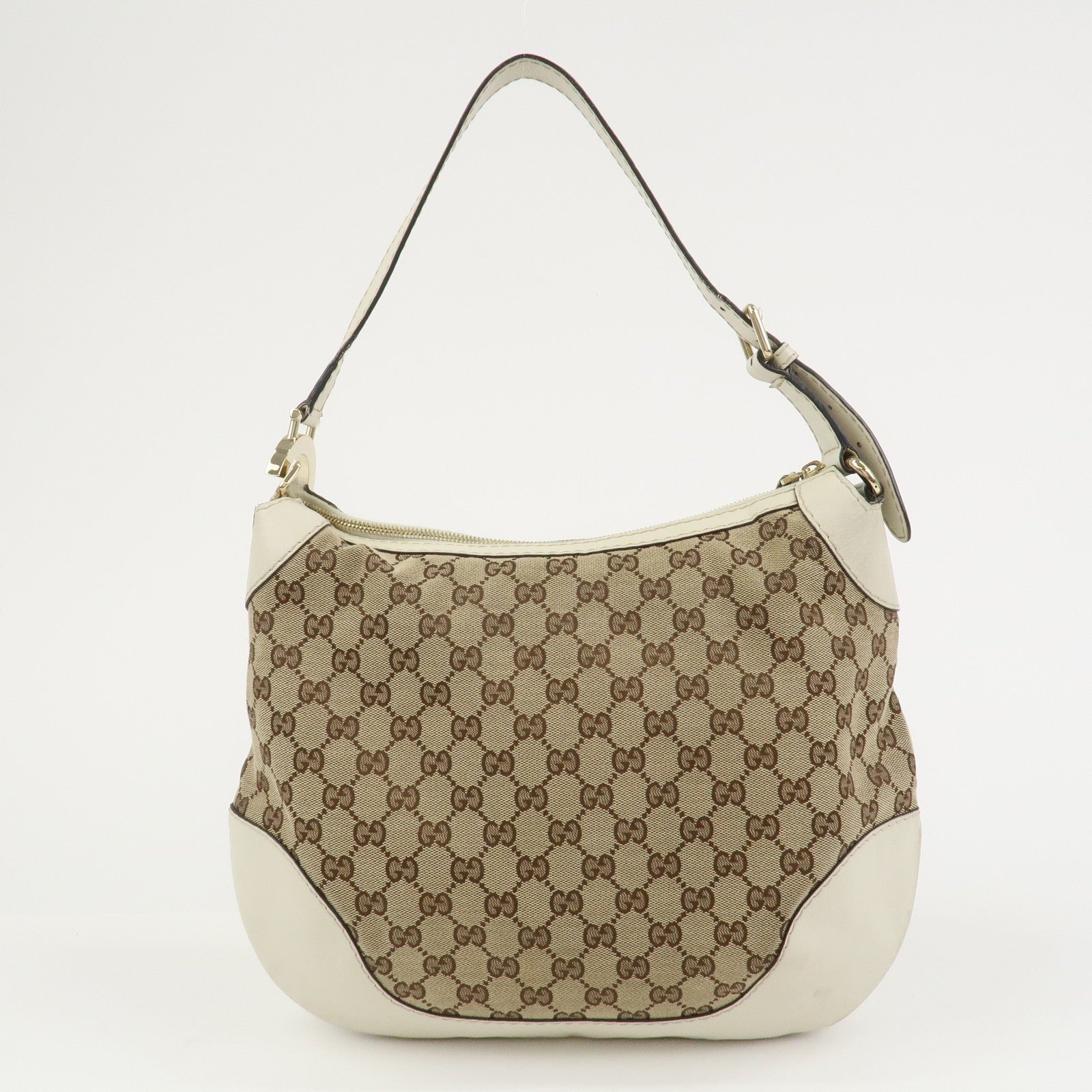 GUCCI GG Canvas Leather Shoulder Bag Brown Ivory 211810