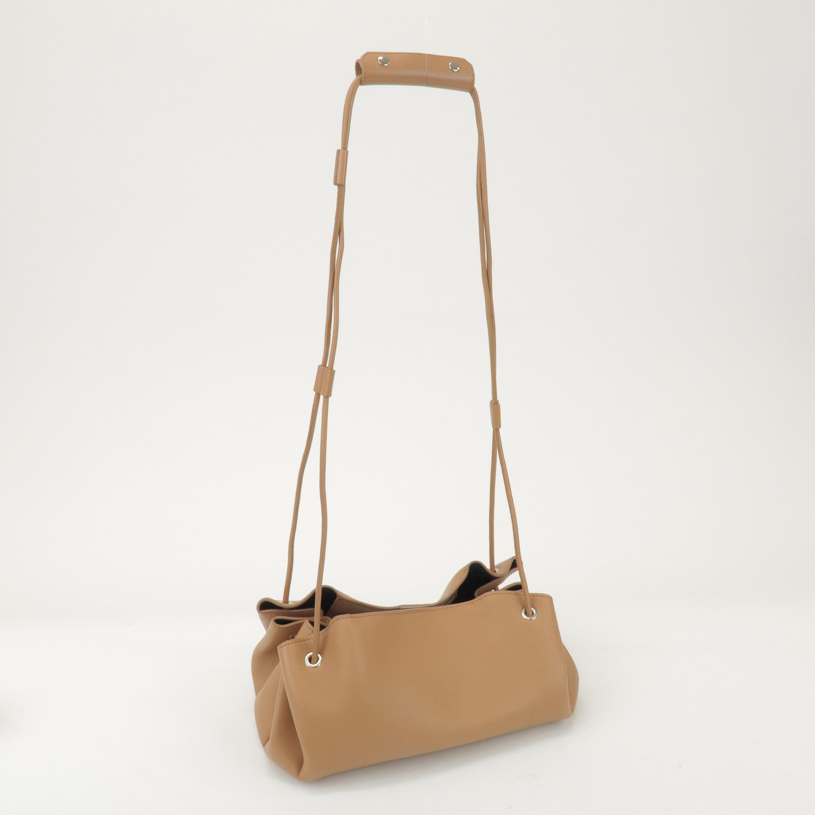 JIL SANDER Drawstring Leather Shoulder Crossbody Bag Light Brown