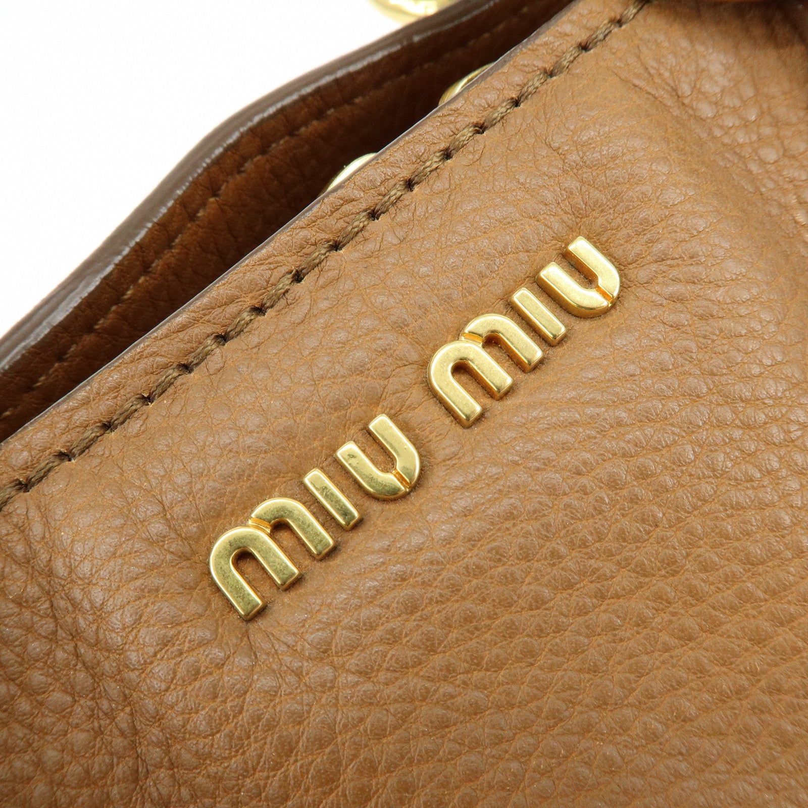 MIU MIU Leather Vitello Caribu 2Way Bag Hand Bag Brown RN0757