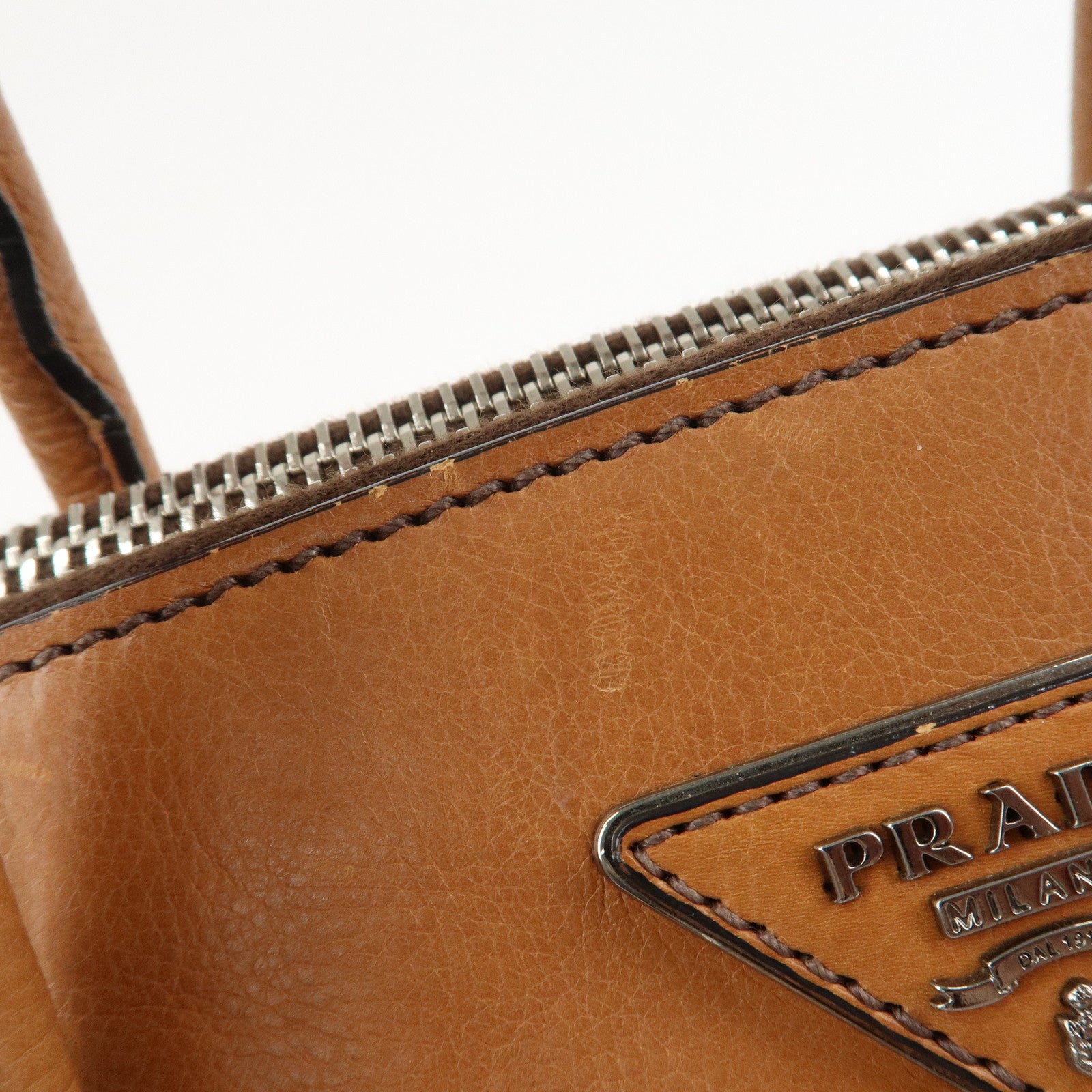 PRADA Triangle Logo Leather 2Way Hand Bag Shoulder Bag Brown BN2619