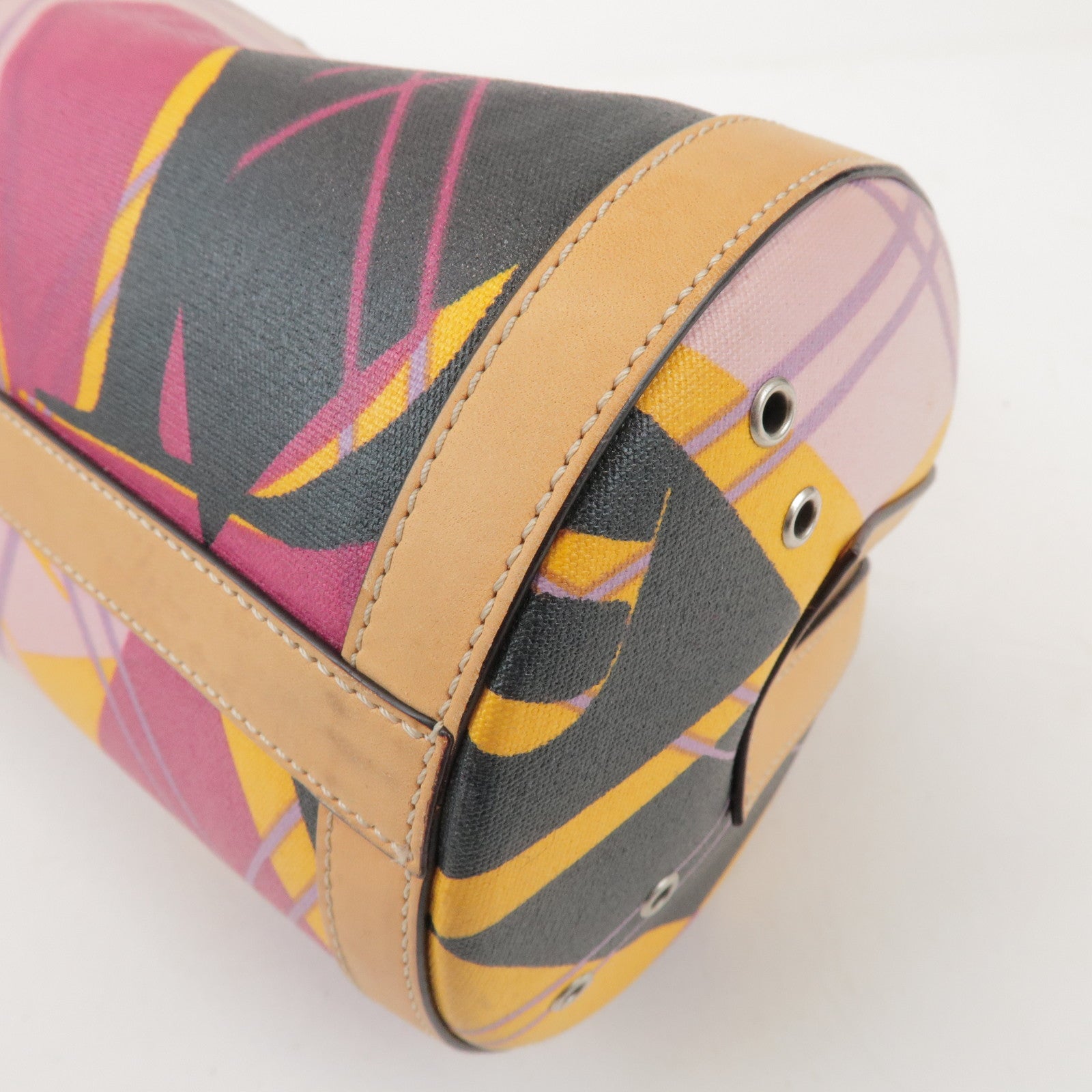 Christian Dior PVC Leather Hand Bag Light Brown Pink Orange