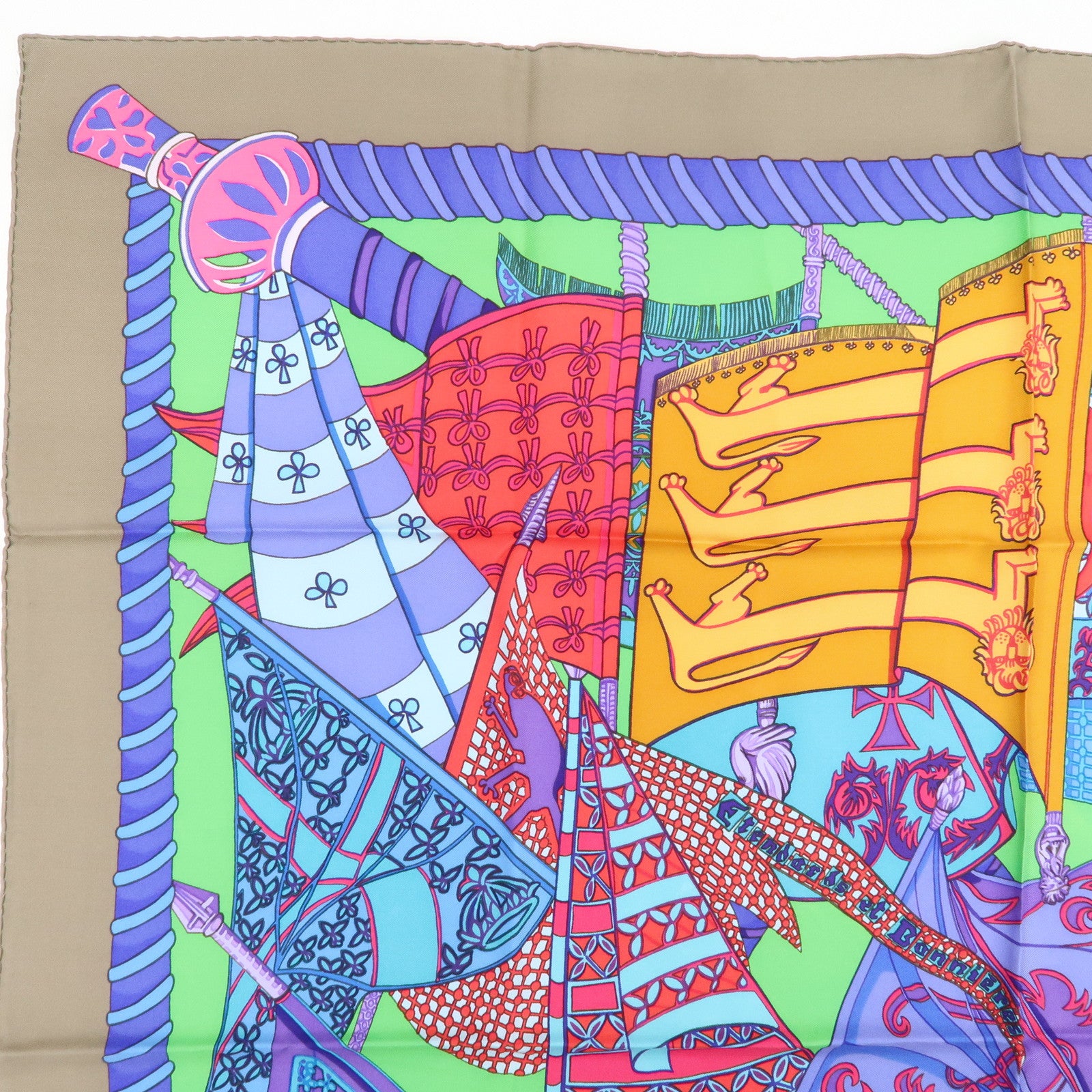 HERMES Carre 90 Silk 100% Etendards et Bonnieres Scarf Multi Color