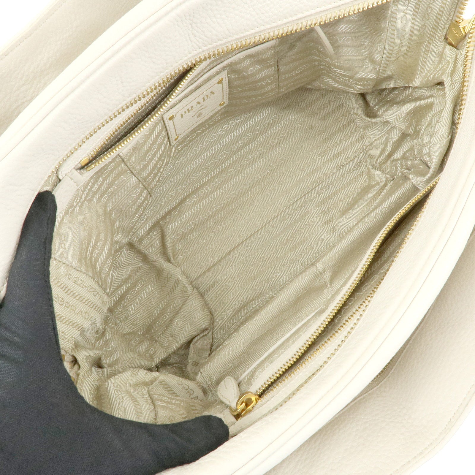 PRADA Vitello Daino Leather Hand Bag Ivory BL0804