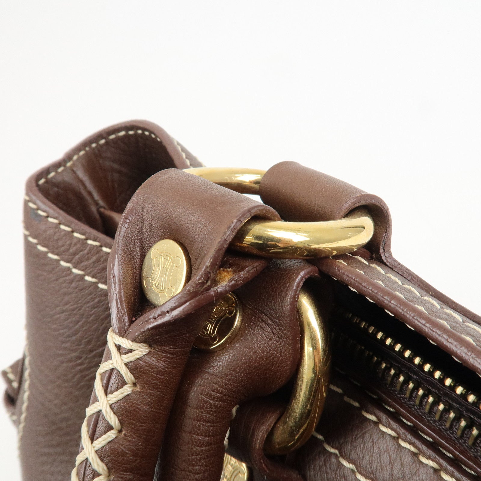 CELINE Leather Boogie Bag Hand Bag Tote Bag Brown Gold HDW