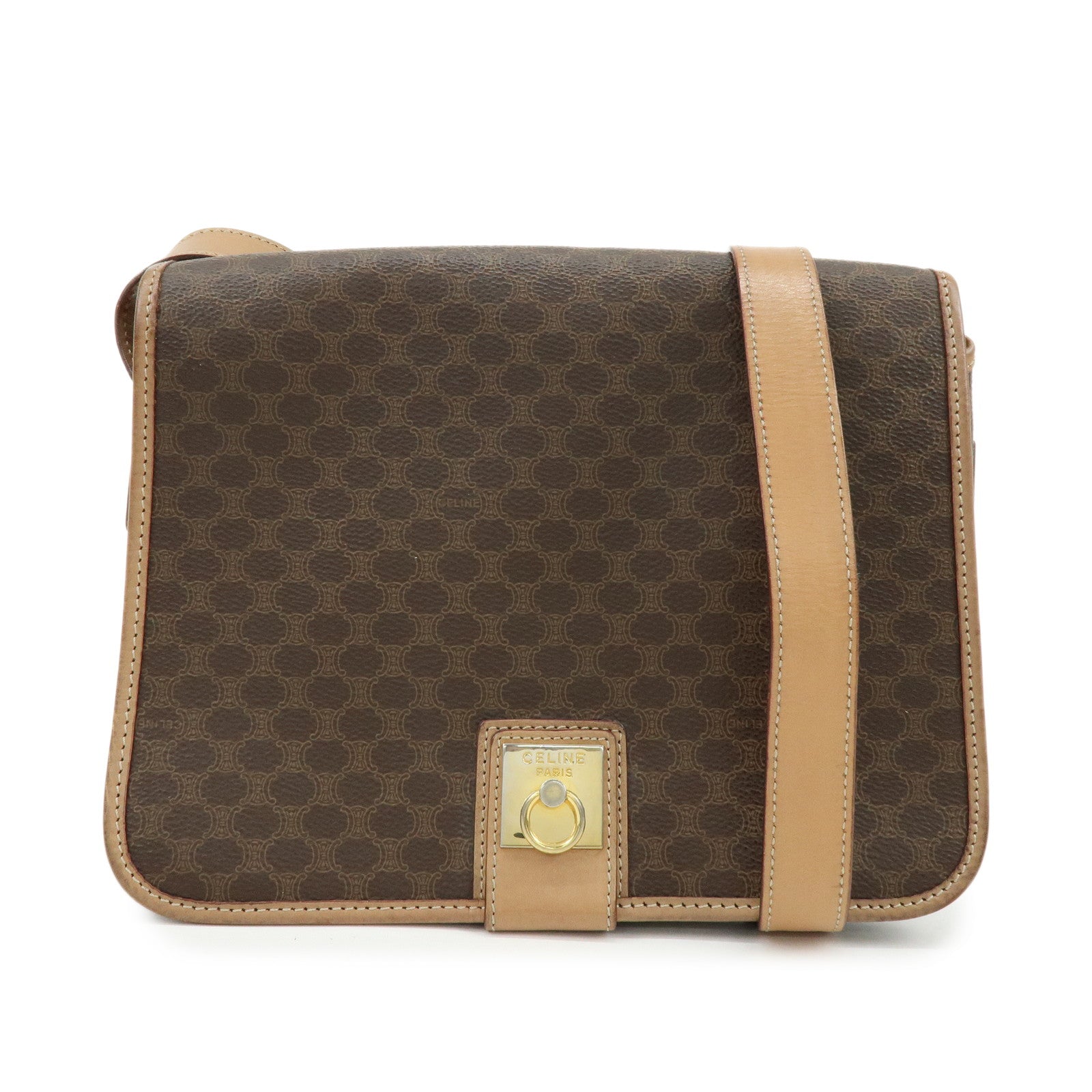 CELINE Macadam PVC Leather Shoulder Bag Crossbody Bag Brown