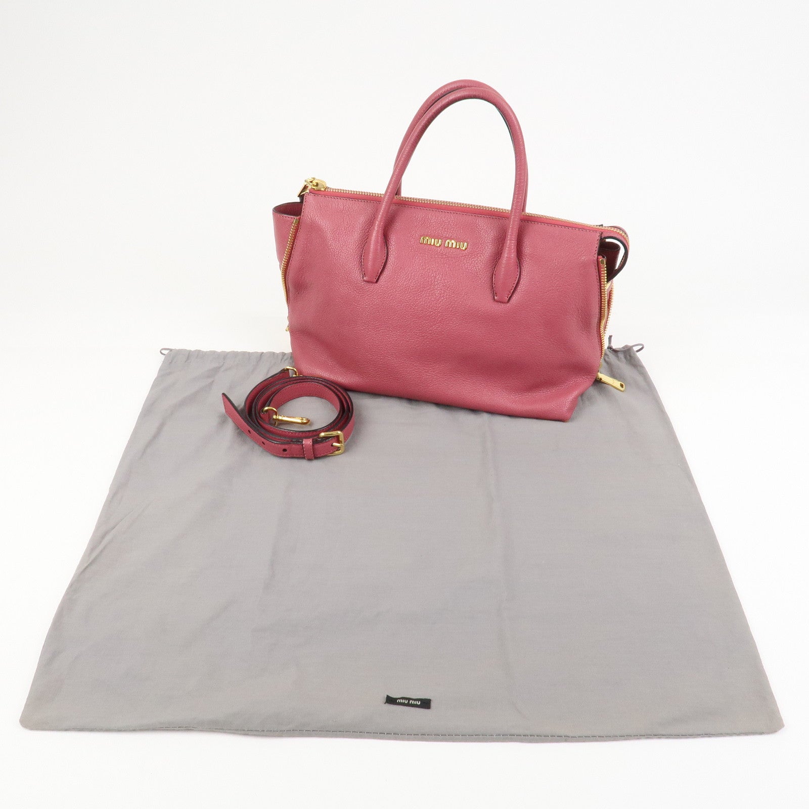 MIU MIU Logo Madras Leather 2WAY Bag Hand Bag Shoulder Bag RN1016