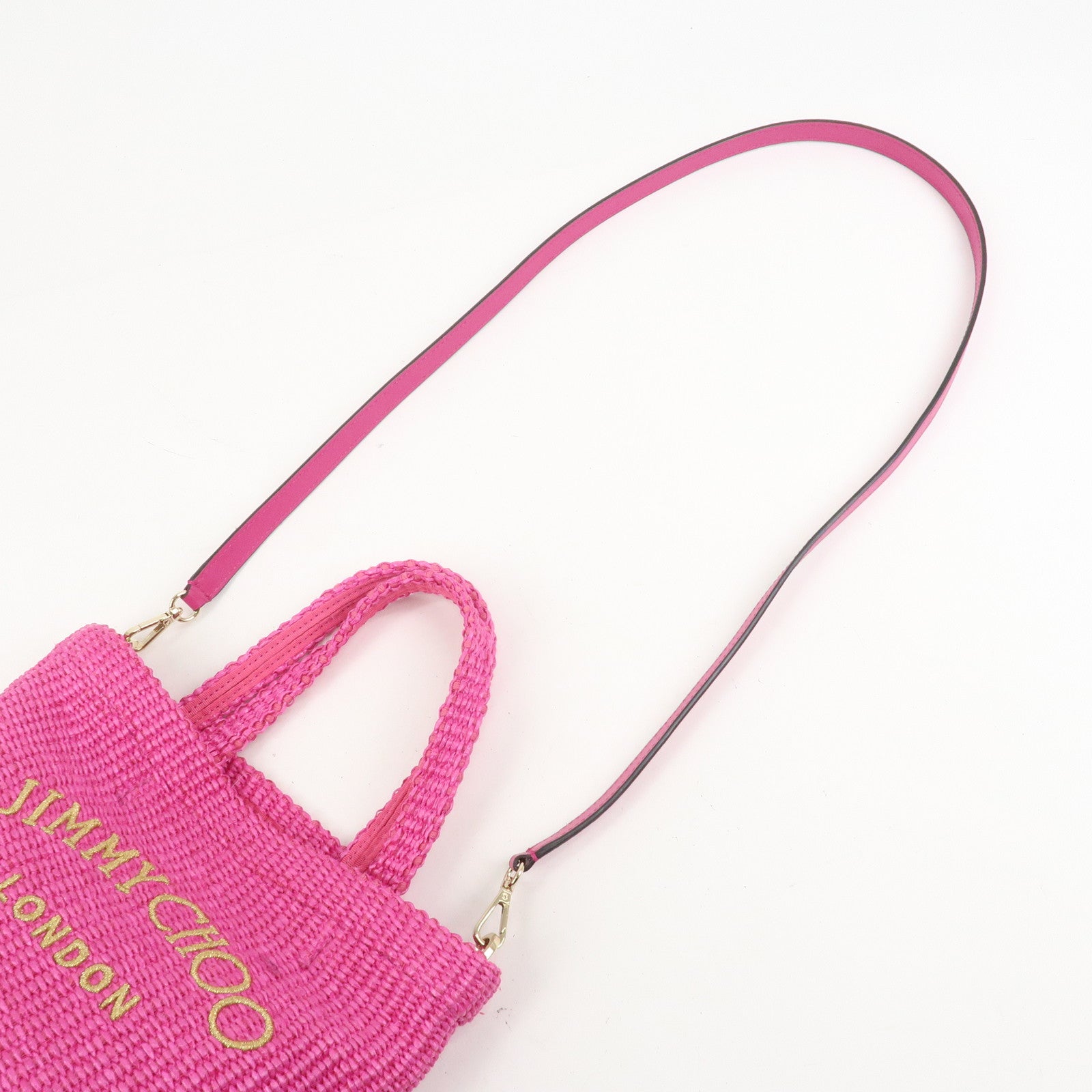 JIMMY CHOO Leather Raffia Beach West East 2 Way Bag Mini Tote Bag