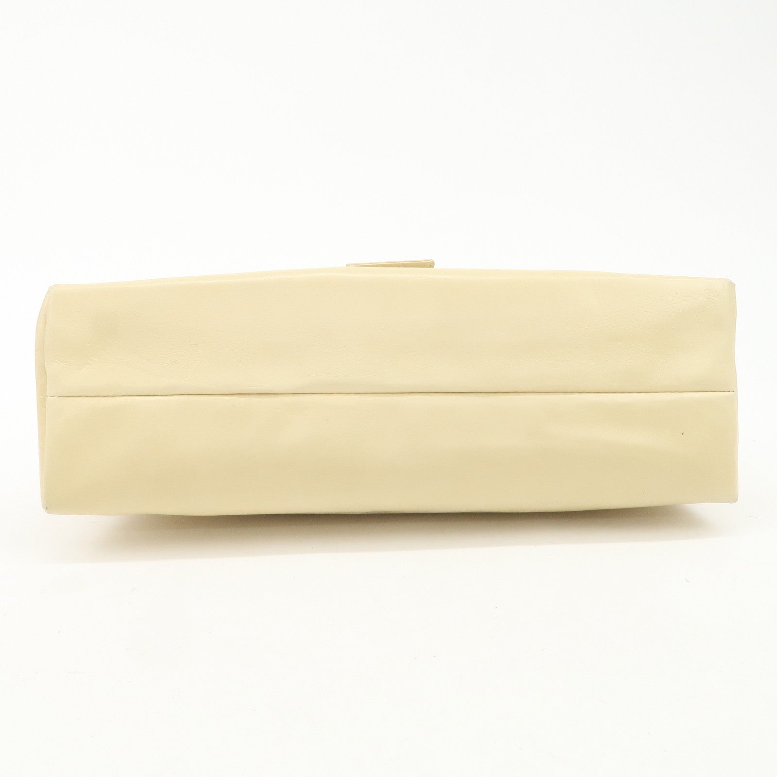 FENDI Logo Leather Shoulder Bag Hand Bag Beige Silver Hardware