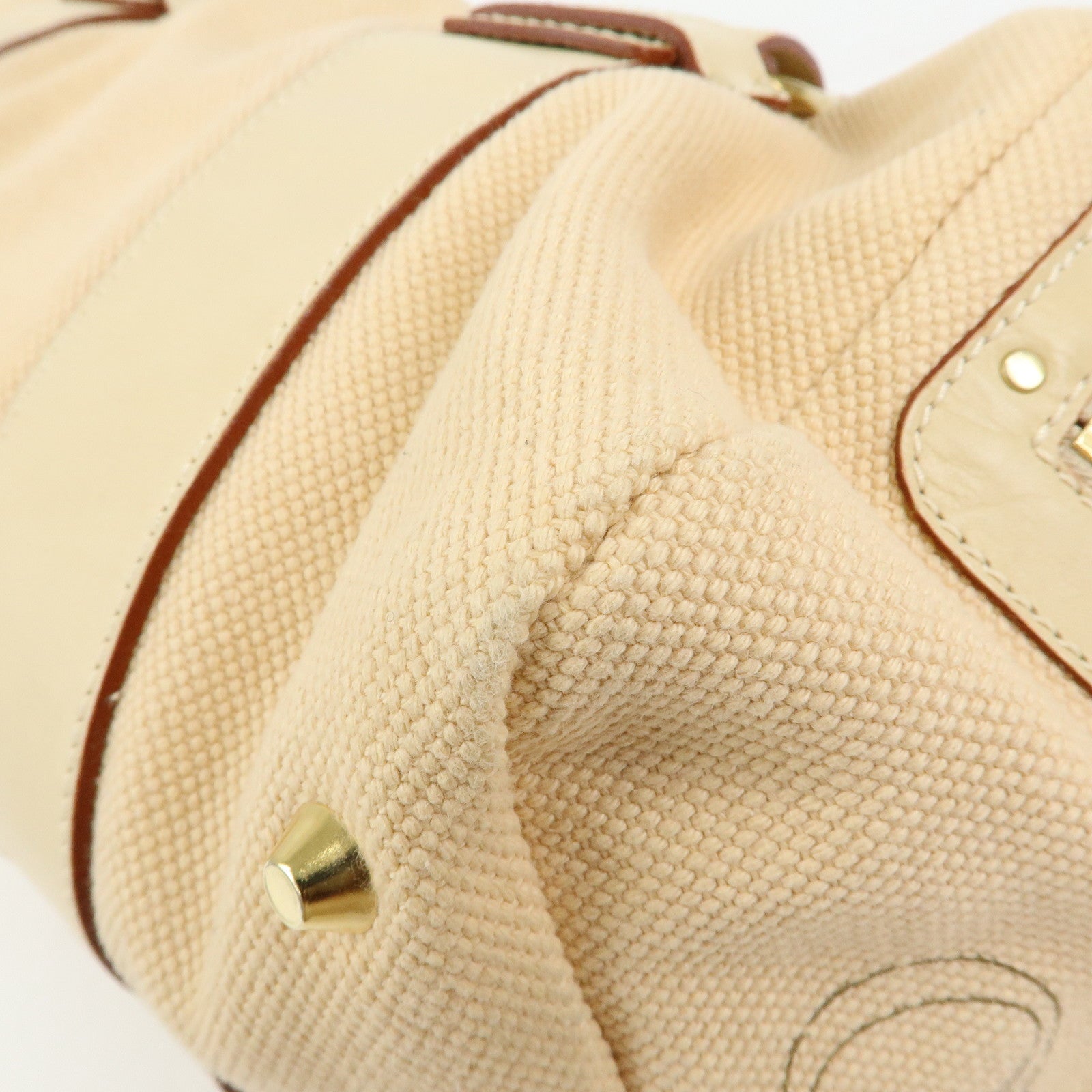 Chloe Cotton Leather Boston Bag Hand Bag Shoulder Bag Beige