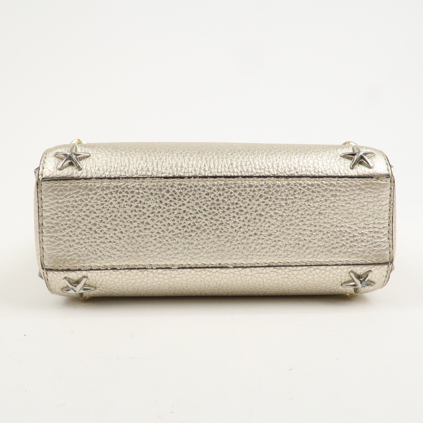 JIMMY CHOO Studs Leather 2Way Bag Hand Bag Silver