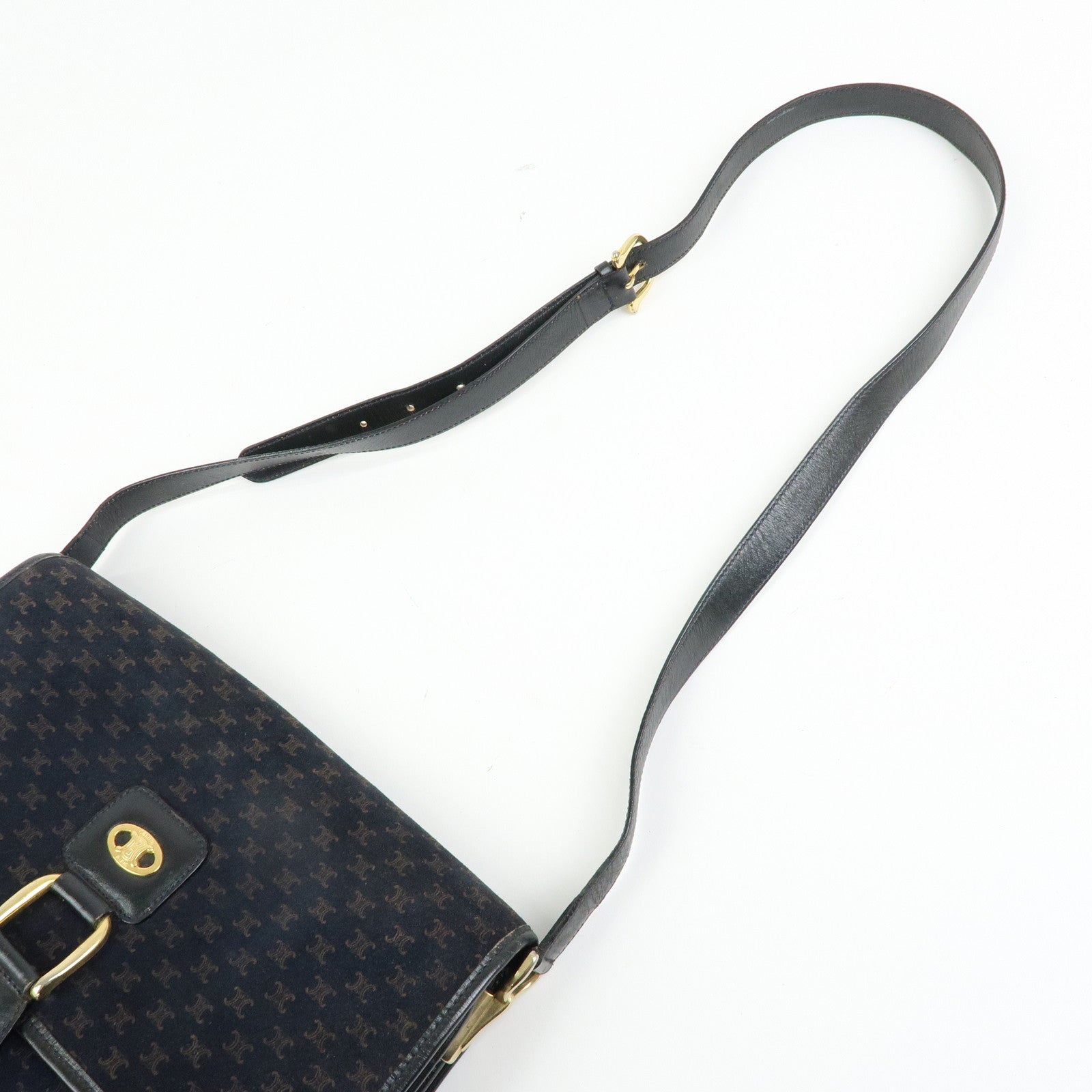 CELINE Macadam Suede Leather Shoulder Hand Bag Bag Navy