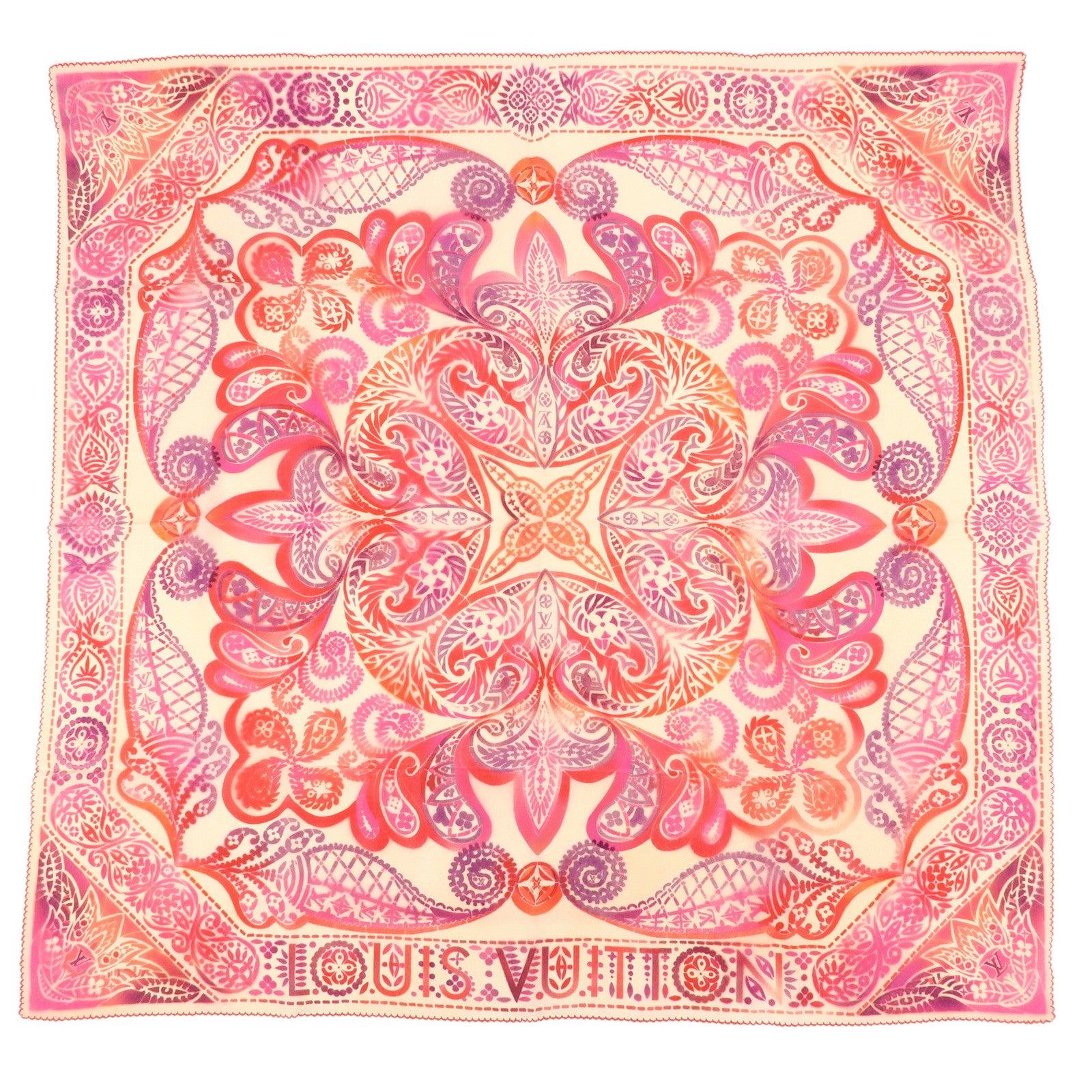 Louis Vuitton Silk 100% Scarf Paisley Design Red Pink M71175