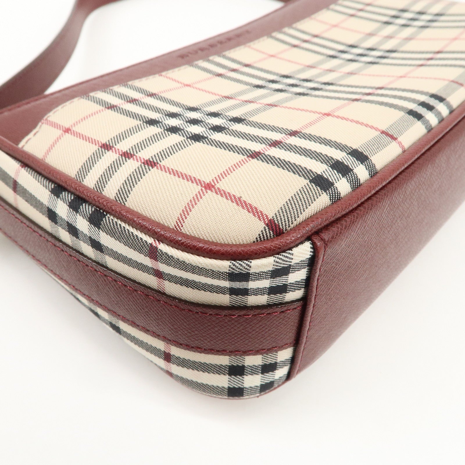 BURBERRY Leather Canvas Shoulder Bag Hand Bag Nova Plaid Bordeaux Used