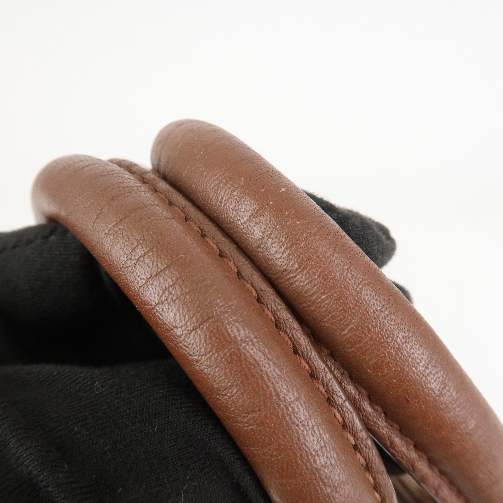 PRADA Logo Leather Hand Bag Tote Bag Brown