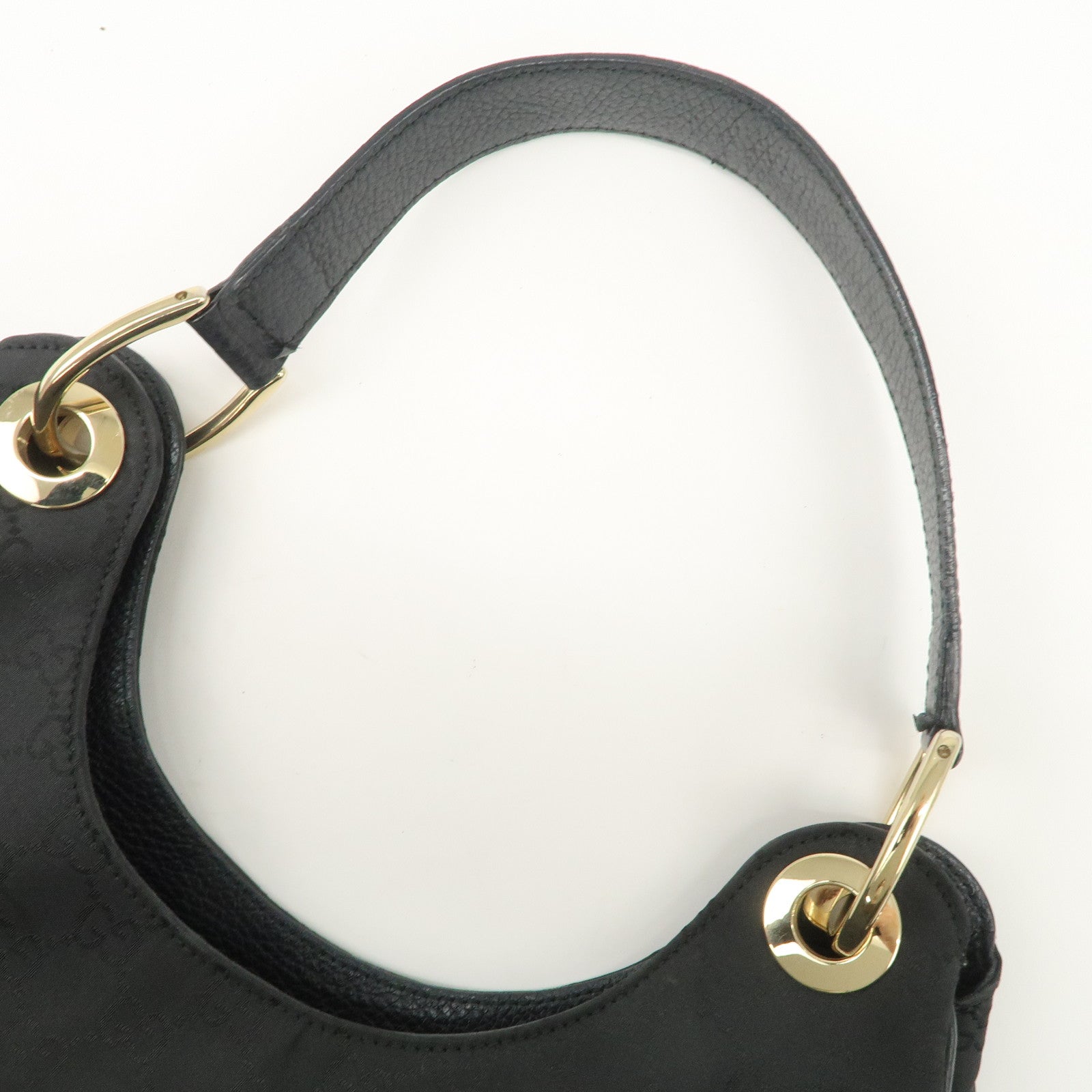 GUCCI GG Nylon Leather Shoulder Bag Hand Bag Black 257268
