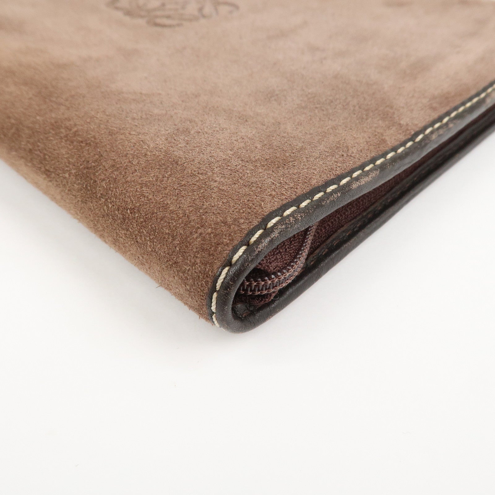LOEWE Suede Leather Round Zippy Planer Cover Agenda Cover Brown
