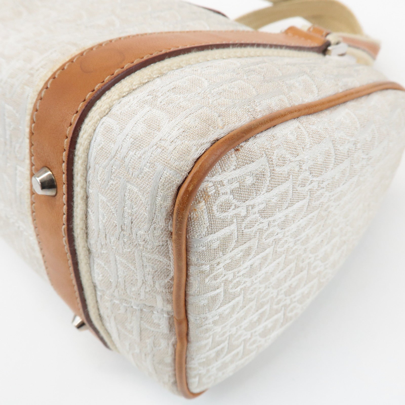 Christian Dior Trotter Canvas Leather Mini Boston Bag White Brown