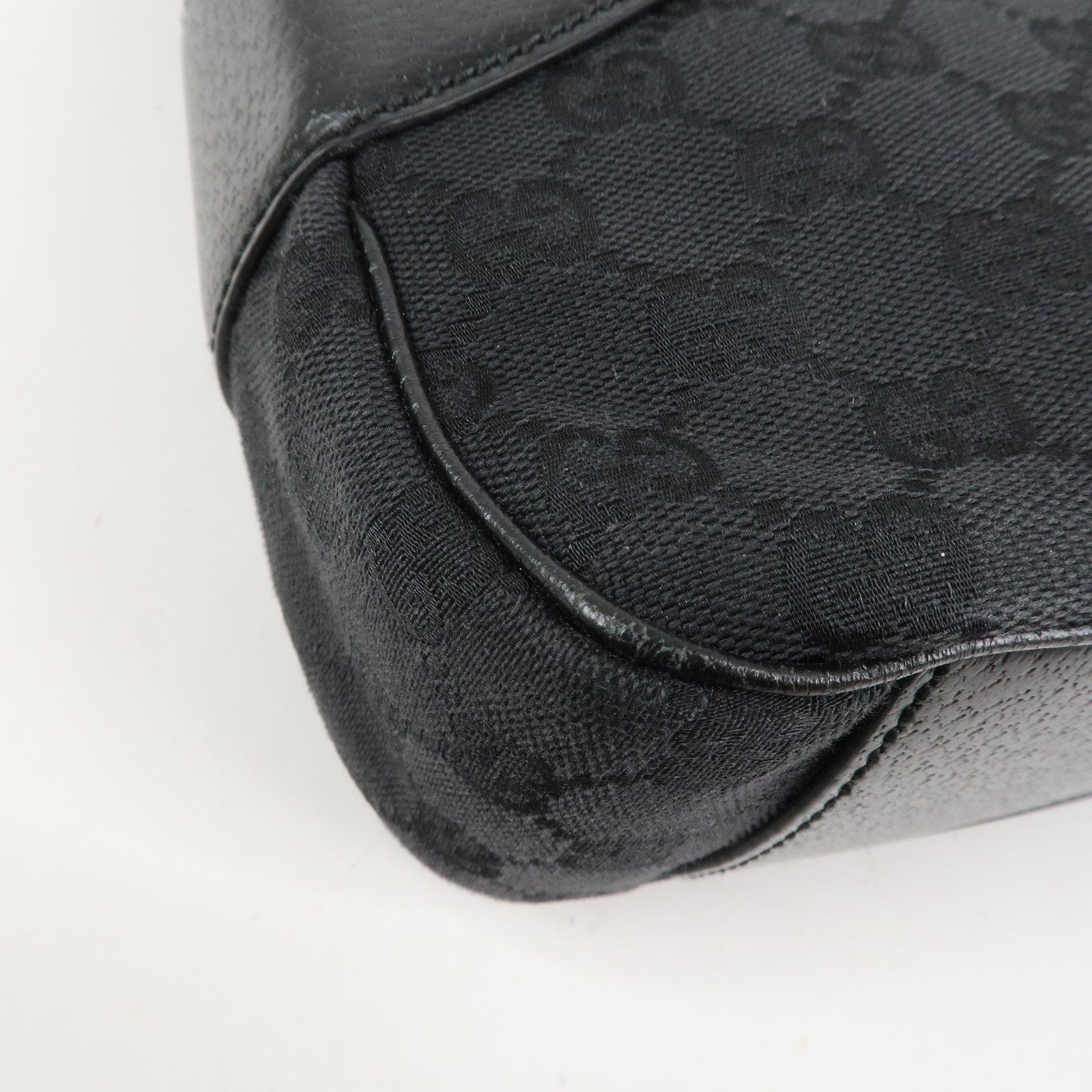 GUCCI Logo GG Canvas Leather Shoulder Bag Hand Bag Black 113012