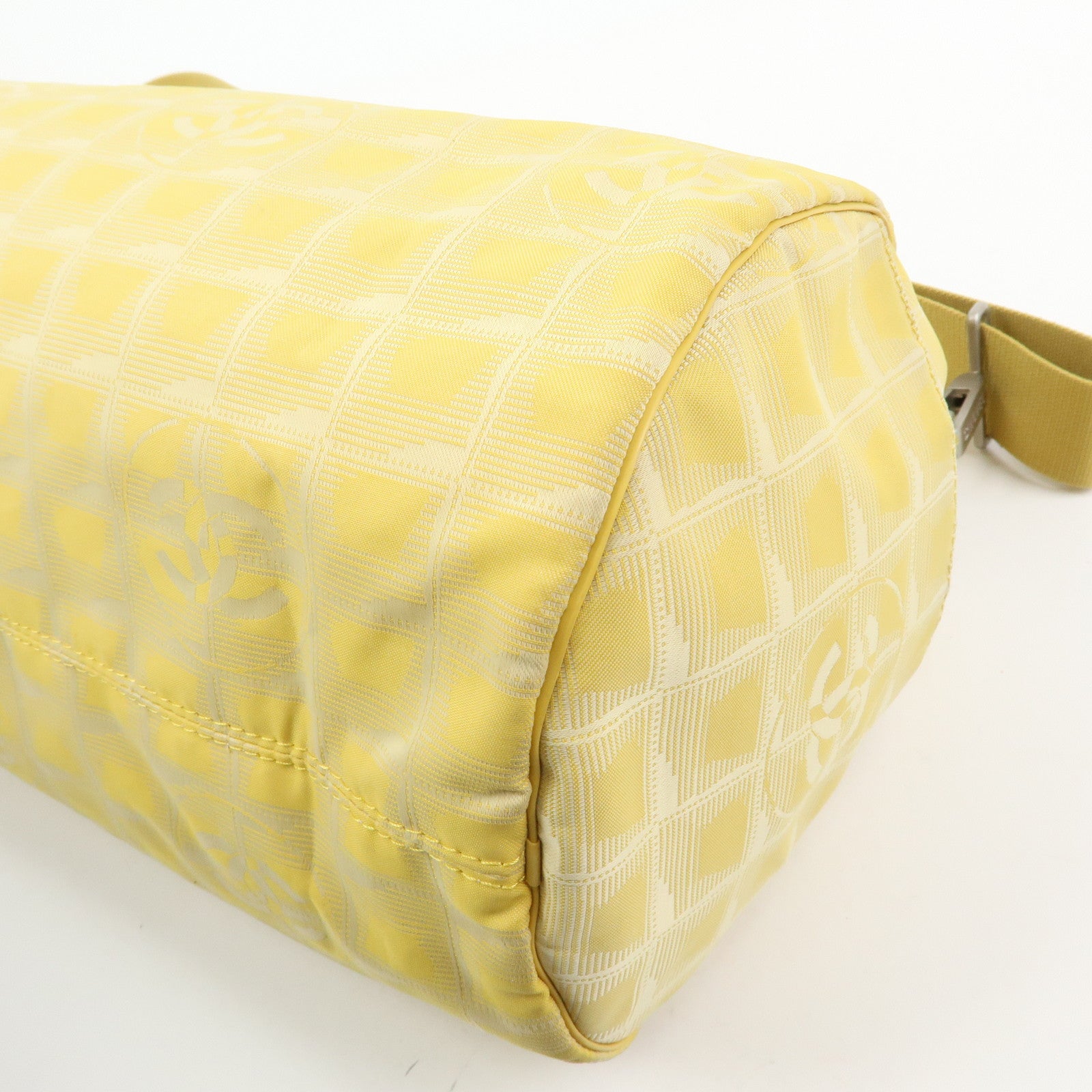 CHANEL New Travel Line Nylon Jacquard Leather Drum Bag Yellow