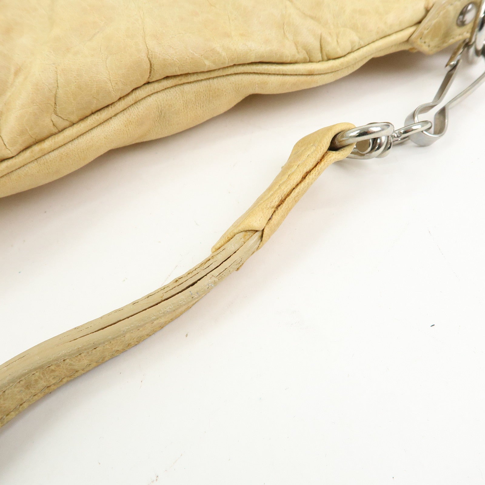 BALENCIAGA Leather Giant Clutch Bag Pouch Beige 204533