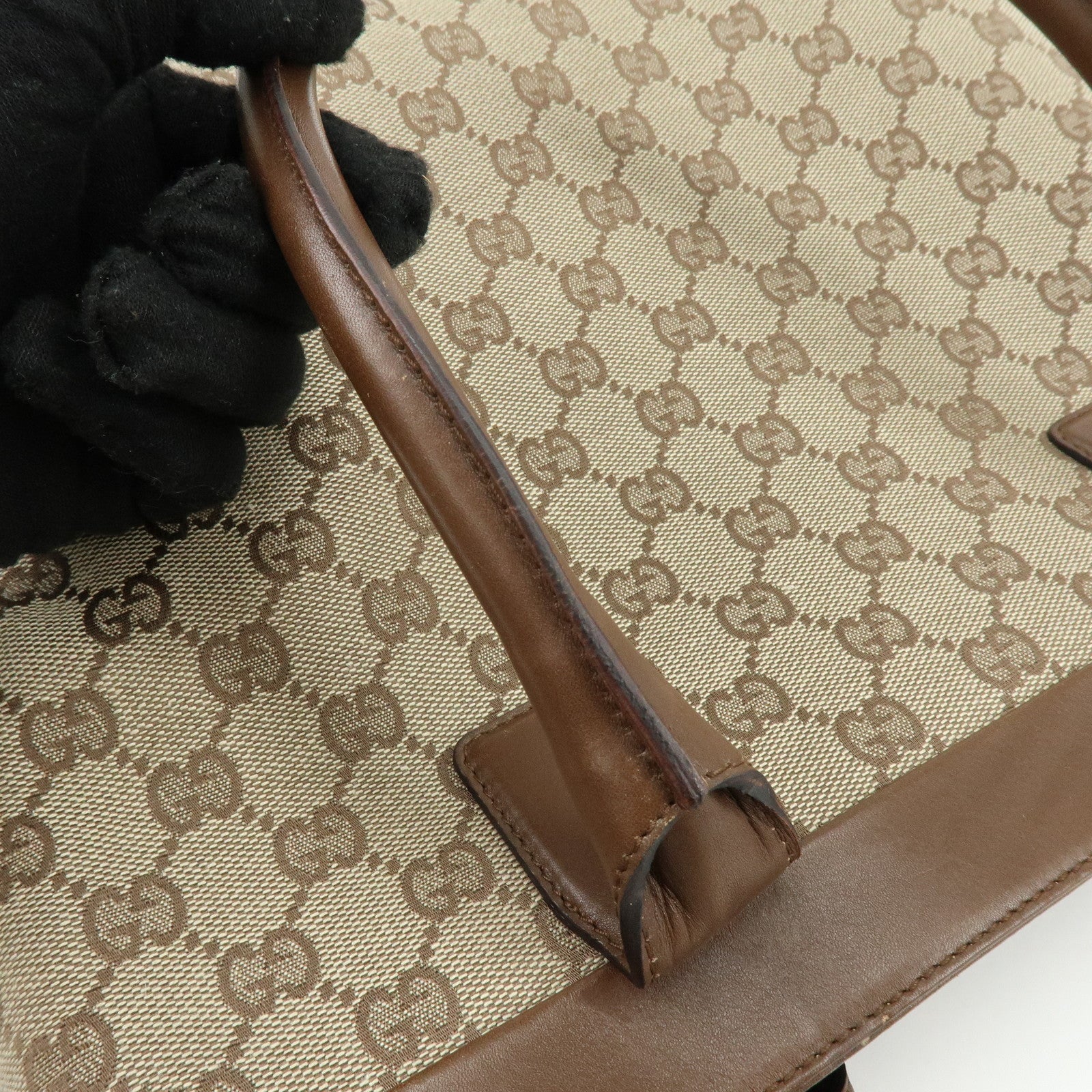 GUCCI GG Canvas Leather Tote Bag Hand Bag Brown 33890