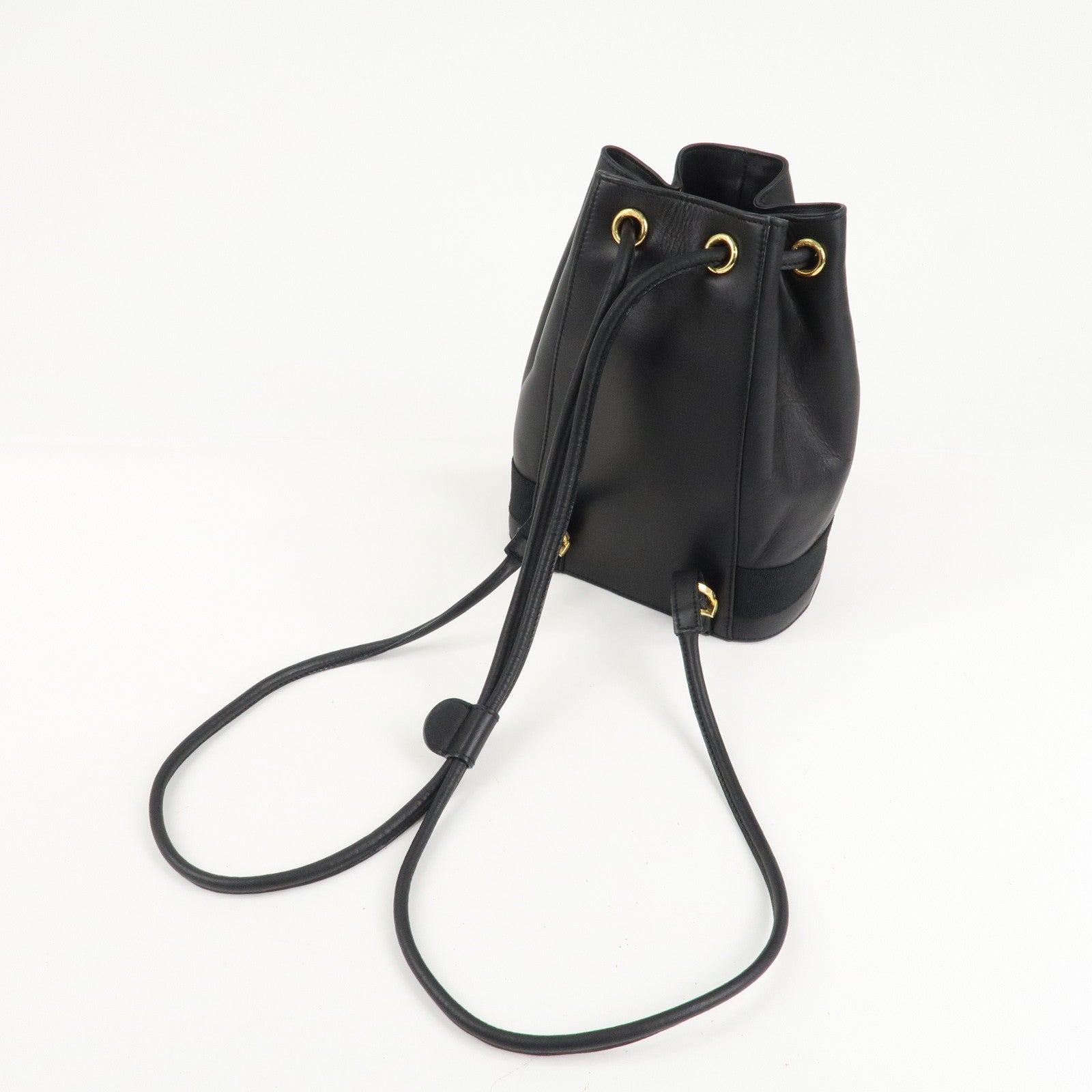 Ferragamo Vara Ribbon Leather Backpack Shoulder Bag Black AQ215676 Used