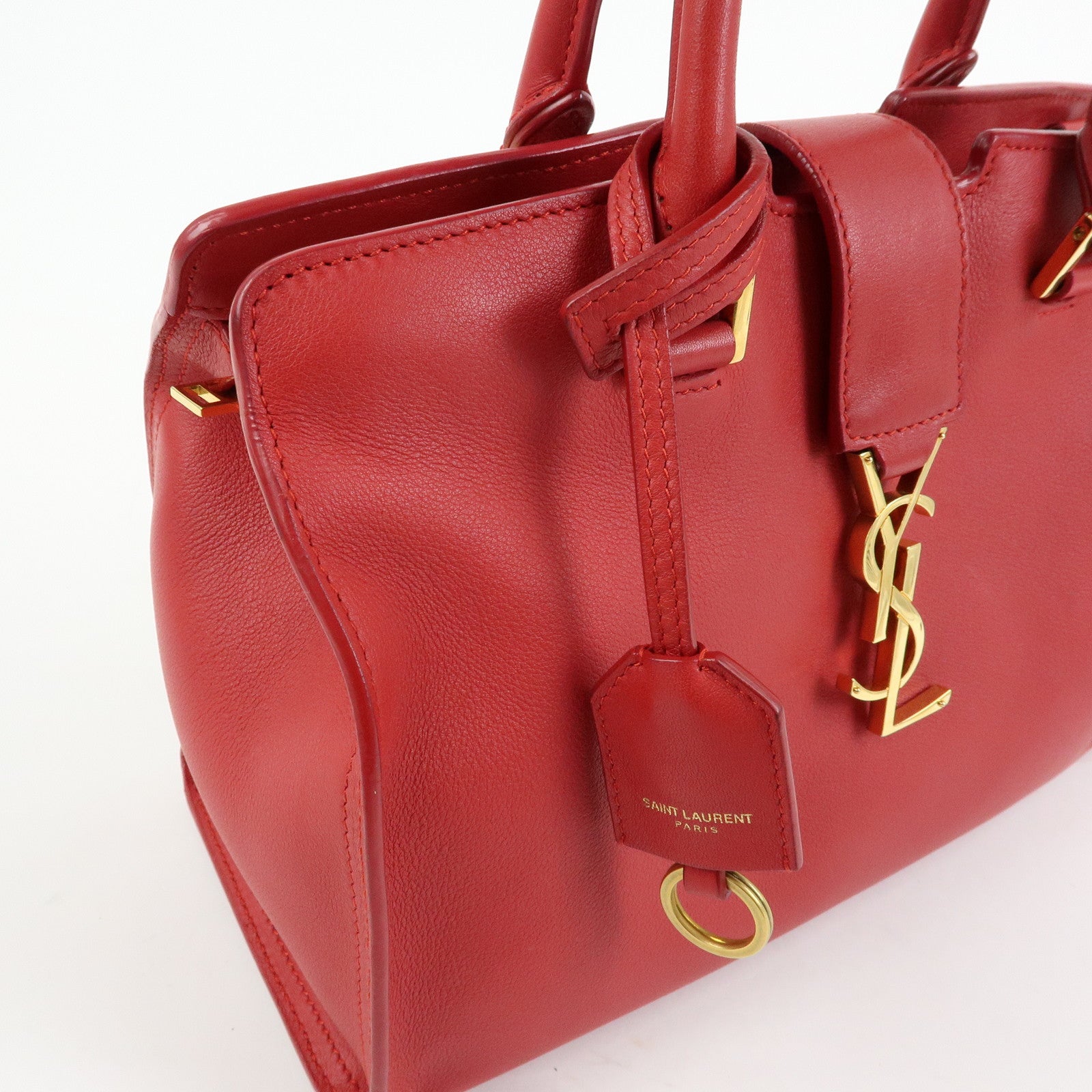 SAINT LAURENT PARIS Baby Cabas Leather 2Way Bag Hand Bag Red 424868
