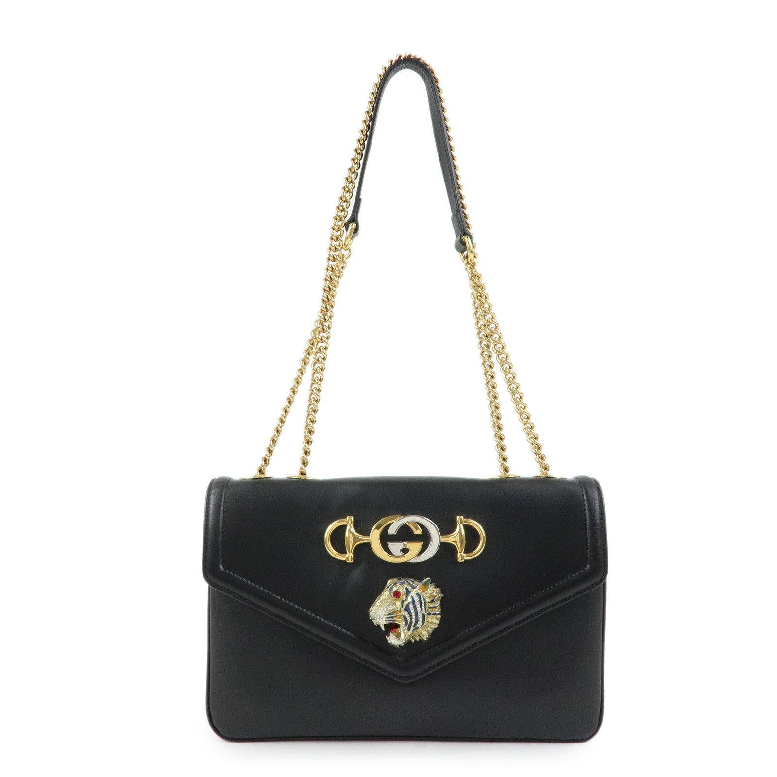 GUCCI Raja Horsebit Interlocking G Chain Shoulder Bag Black 537241